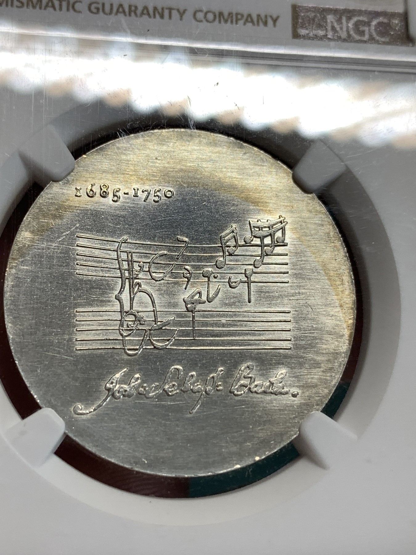 《竞宝斋》第186场-周日，周一 2场 (全场包邮) NGC UNC 德国 东德 巴赫逝世 225 周年纪念 20马克银币