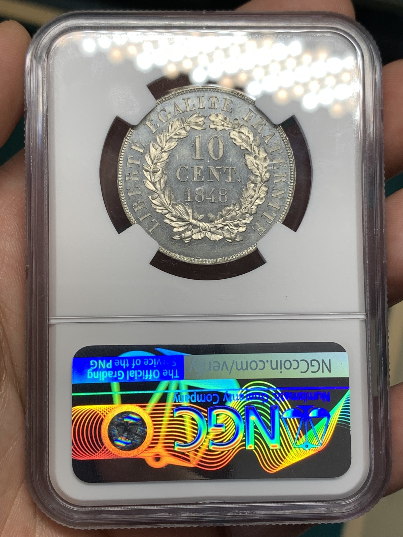 《竞宝斋》第186场-周日，周一 2场 (全场包邮) NGC MS64 法国二共大力神10C样币，正反面精致面十分讨喜正面大力神的设计特别精美！高分样币难得也少见！更高分只有2枚