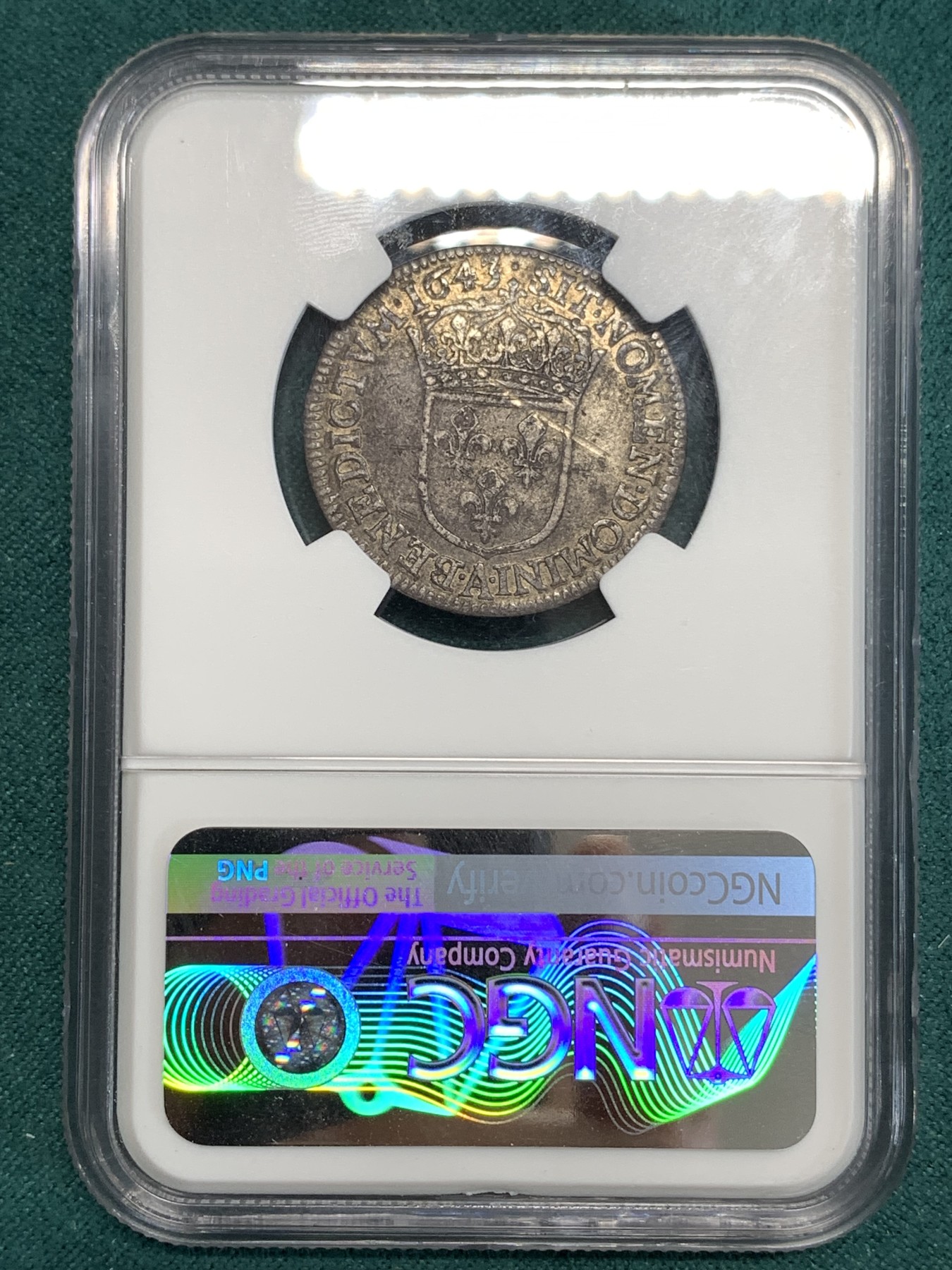 《竞宝斋》第186场-周日，周一 2场 (全场包邮) NGC VF 法国路易十四1643 首年版1/4埃居银币 极少见