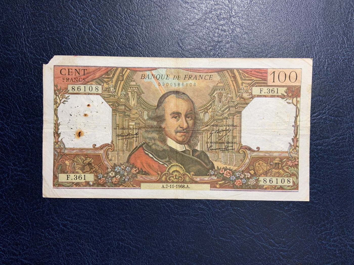 收藏联盟Quantum Auction 第278期拍卖  法国1968年100法郎 品相如图 全程倒置号