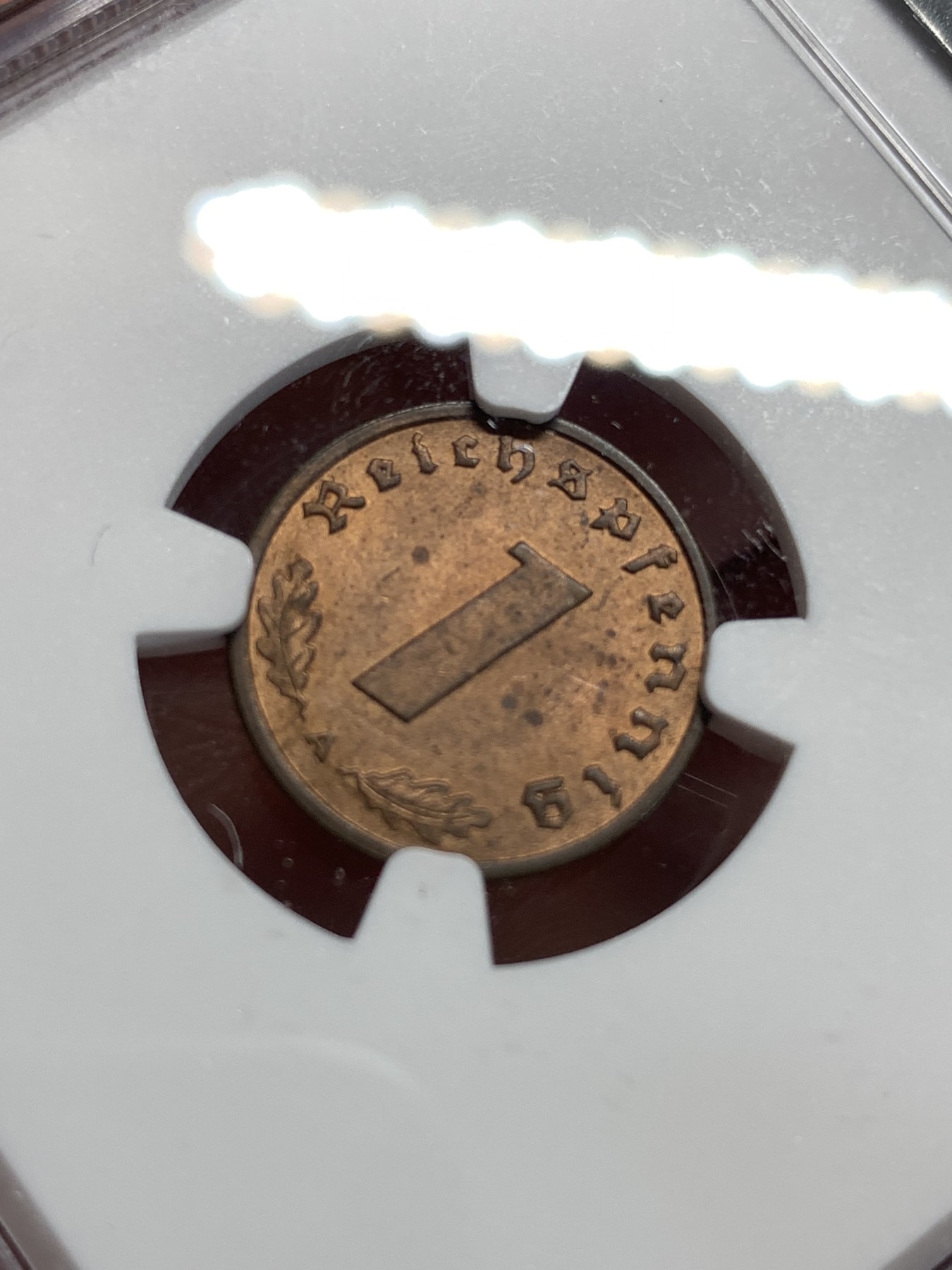 《竞宝斋》第186场-周日，周一 2场 (全场包邮) NGC MS62 德国 1938年 1芬尼铜币