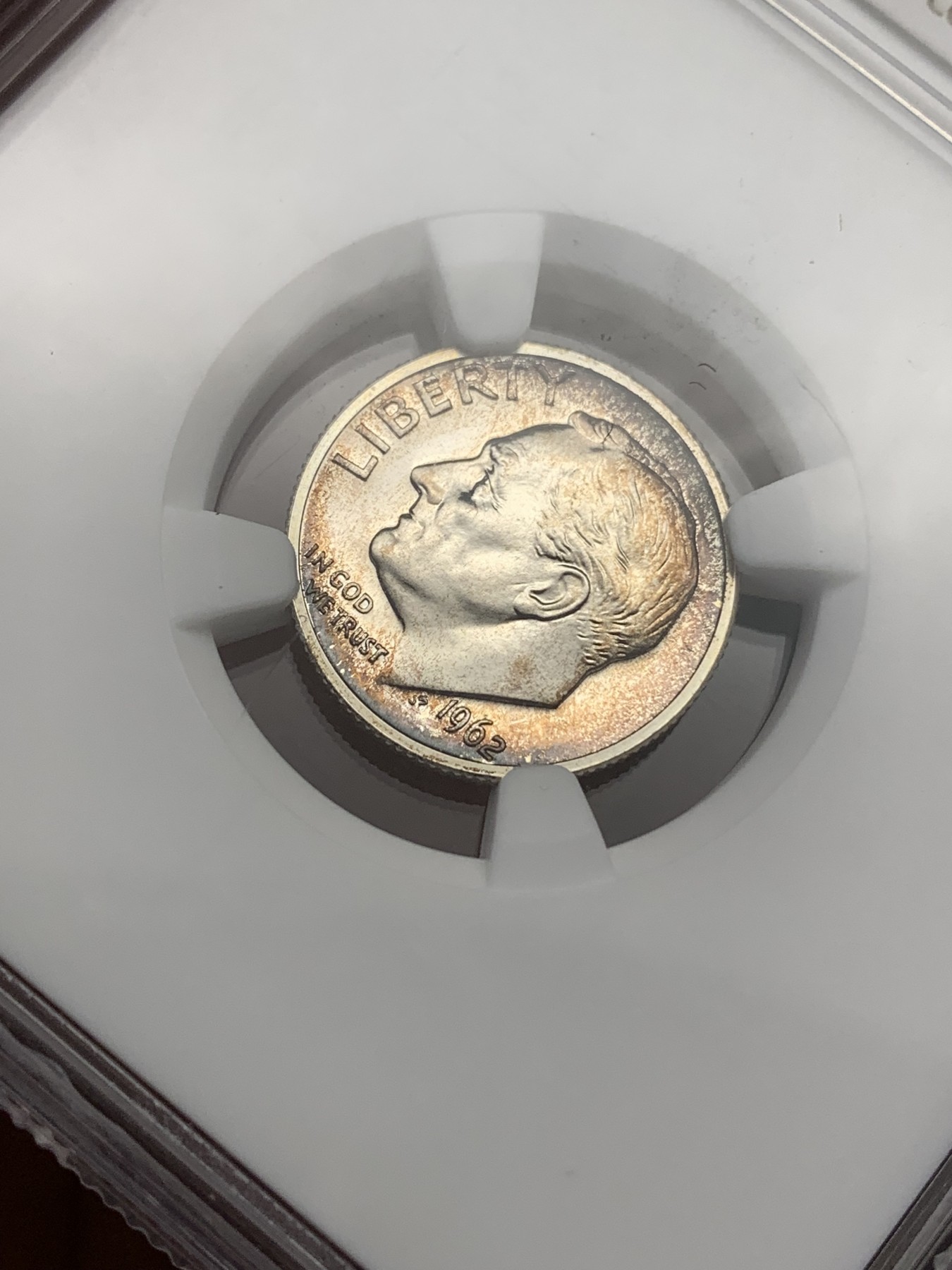 《竞宝斋》第186场-周日，周一 2场 (全场包邮) NGC-PF66 1962年美国罗斯福10分银币，少见早期精制版本,66分高分