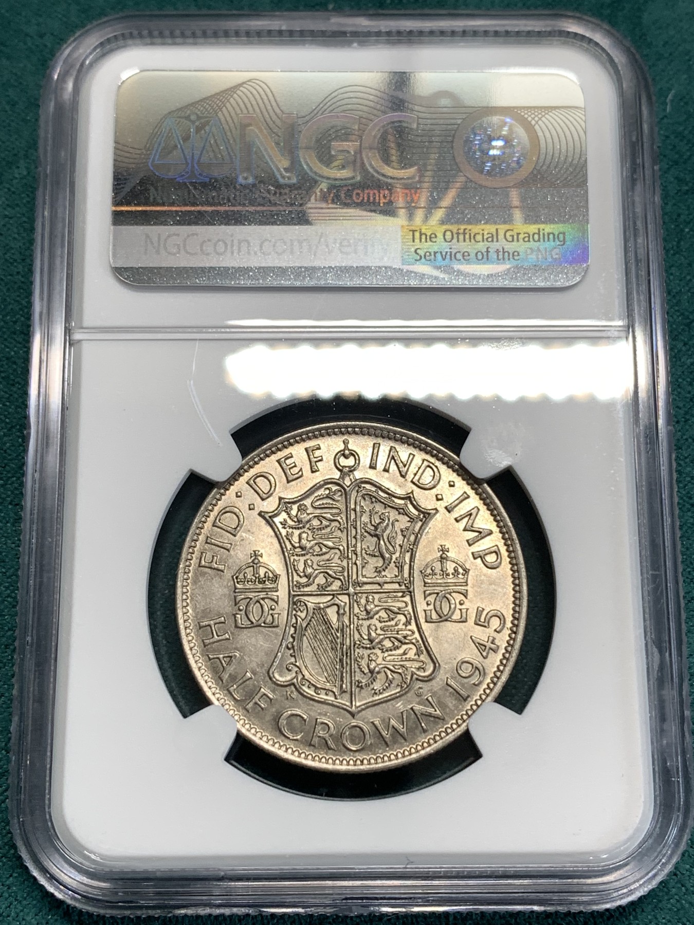 《竞宝斋》第186场-周日，周一 2场 (全场包邮) NGC AU58 英国 1945年 乔治六世 半克朗银币 保存的不错