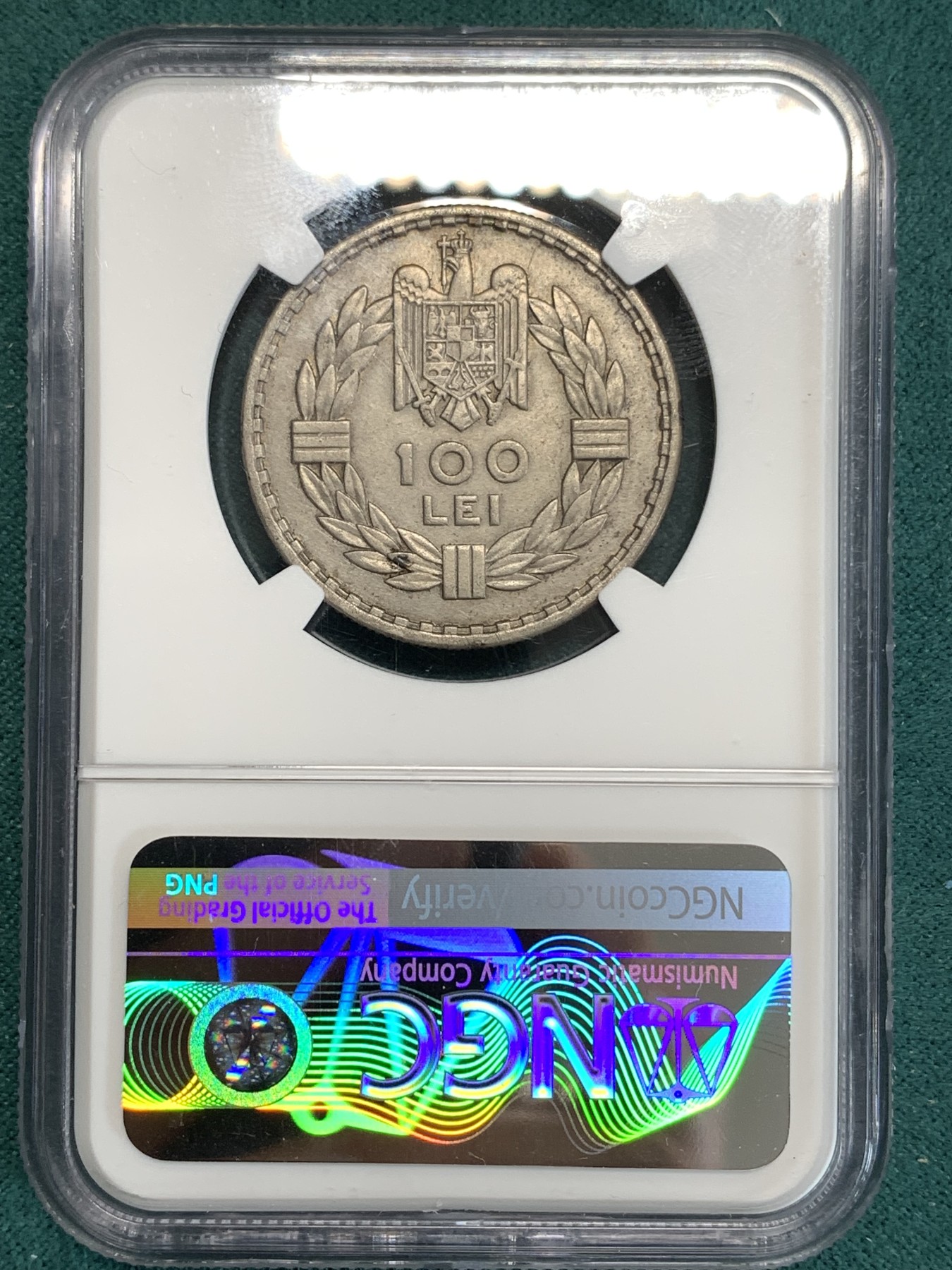 《竞宝斋》第186场-周日，周一 2场 (全场包邮) NGC AU 罗马尼亚 1932年 100L 银币 不多见