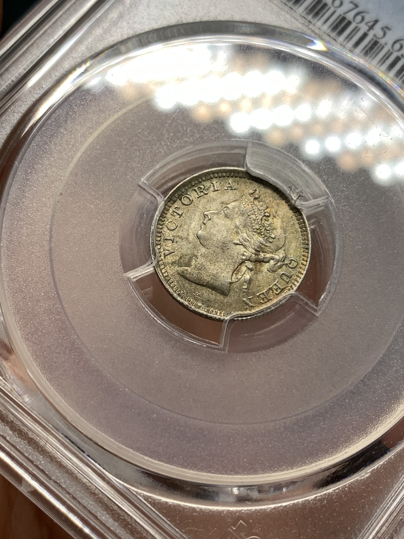 《竞宝斋》第186场-周日，周一 2场 (全场包邮) PCGS MS65 1900年香港维多利亚女皇像五仙银币，顶级重五彩包浆，上周同品种同分包浆不及这枚的拍了2800