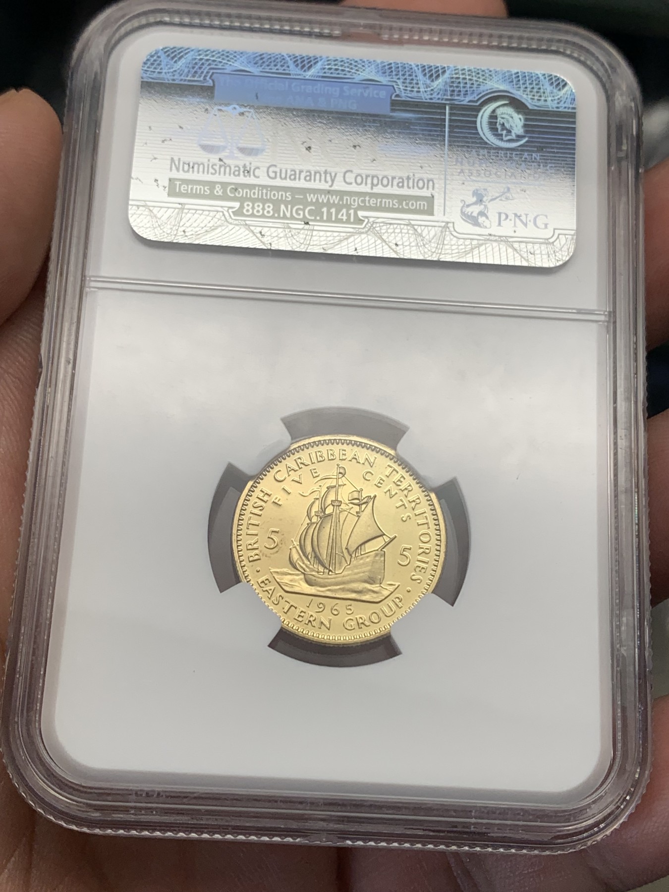 《竞宝斋》第186场-周日，周一 2场 (全场包邮) NGC-PF68UC英属东加勒比-精制女王-5 cent