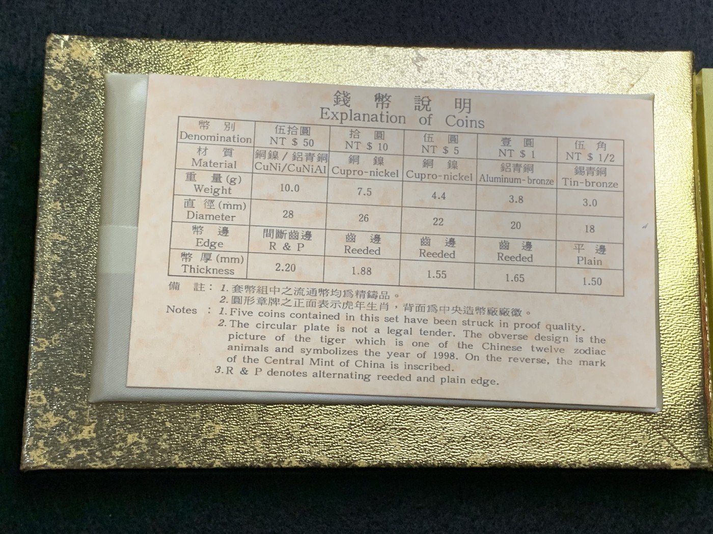 《竞宝斋》第186场-周日，周一 2场 (全场包邮) 台湾省 民国八十七年第一轮虎年精致套币 现在很难在运进来