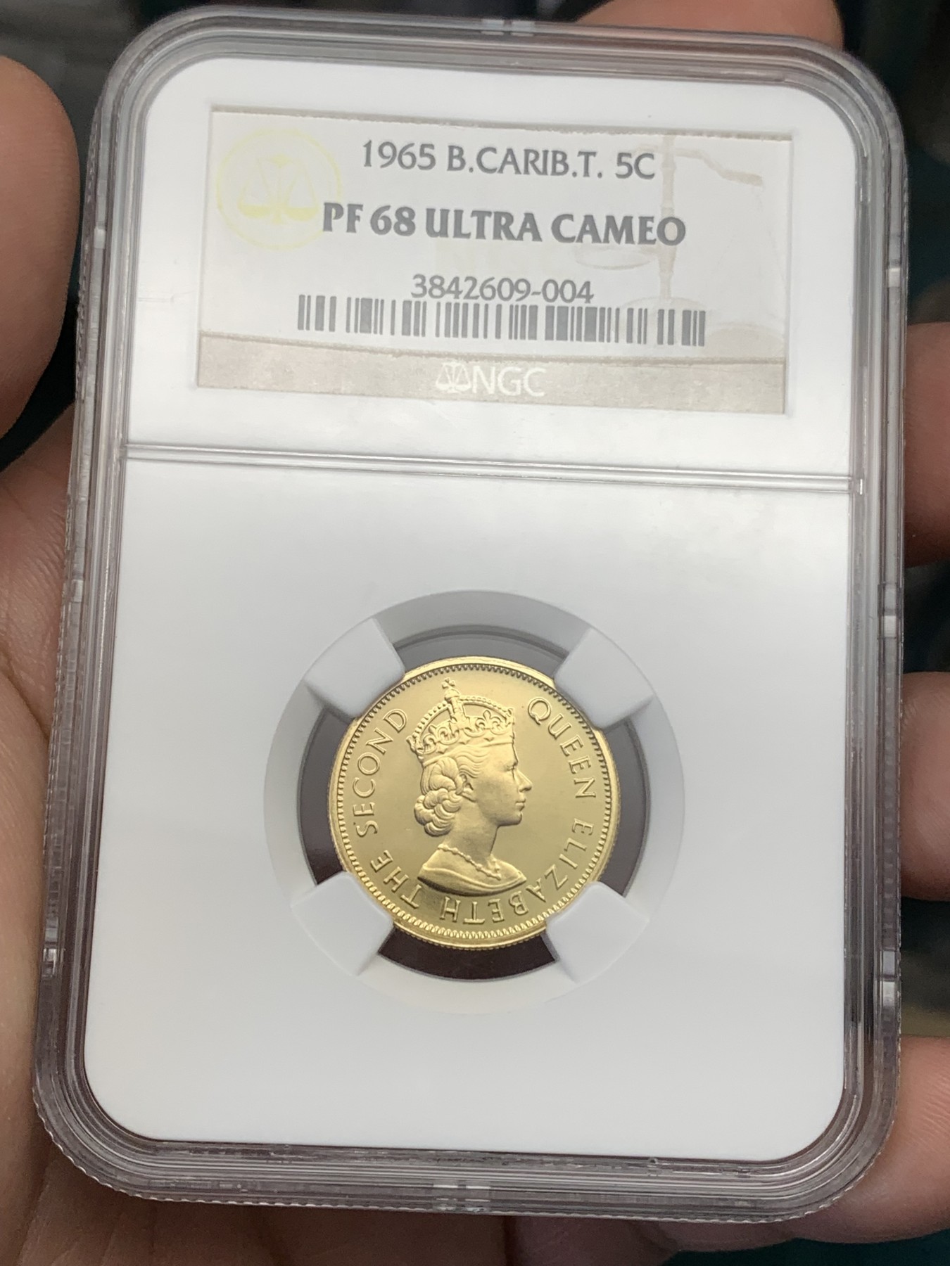 《竞宝斋》第186场-周日，周一 2场 (全场包邮) NGC-PF68UC英属东加勒比-精制女王-5 cent