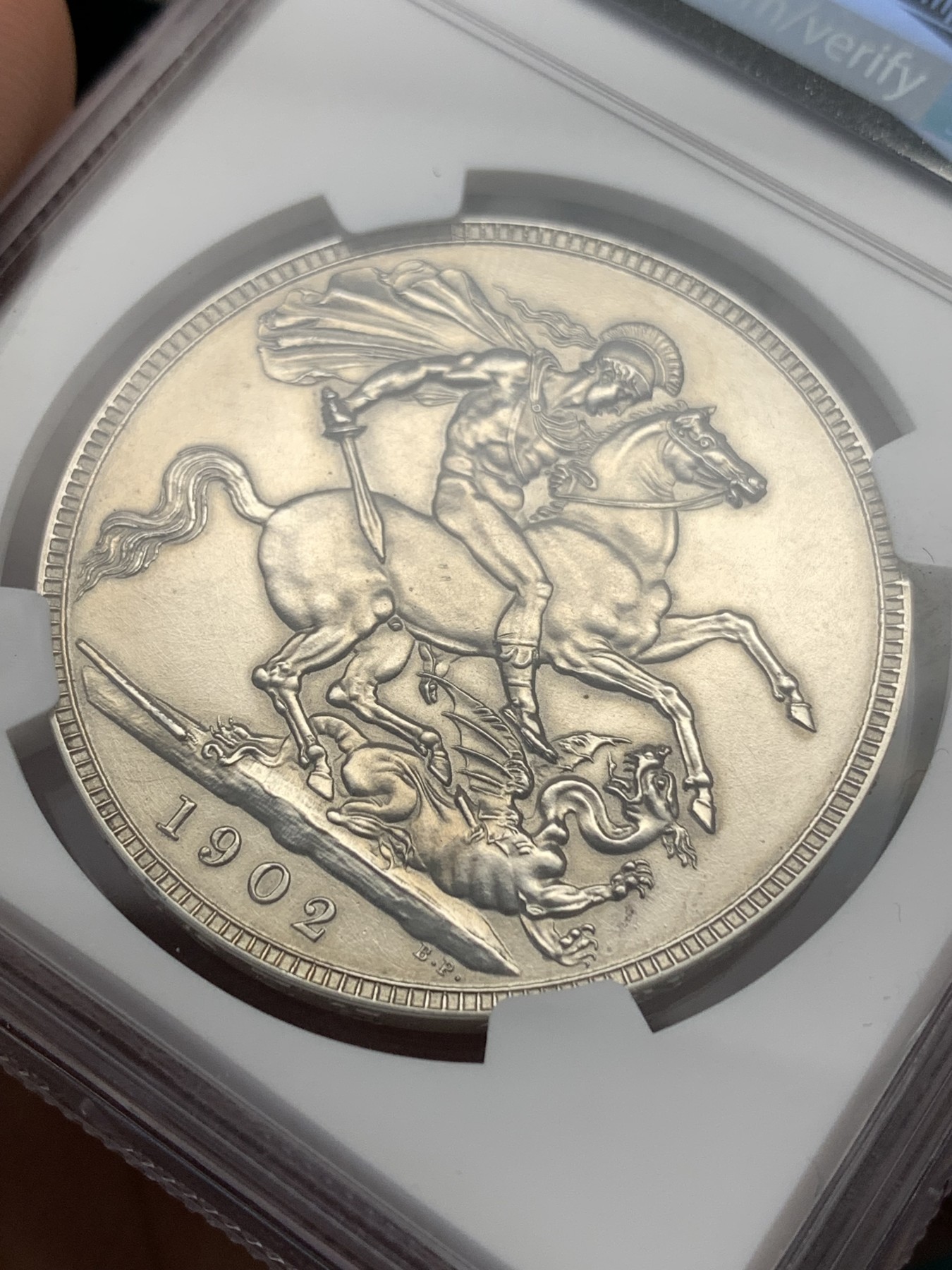 《竞宝斋》第186场-周日，周一 2场 (全场包邮) NGC PD 1902 英国爱德华七世马剑1克朗精制银币 经典不容错过