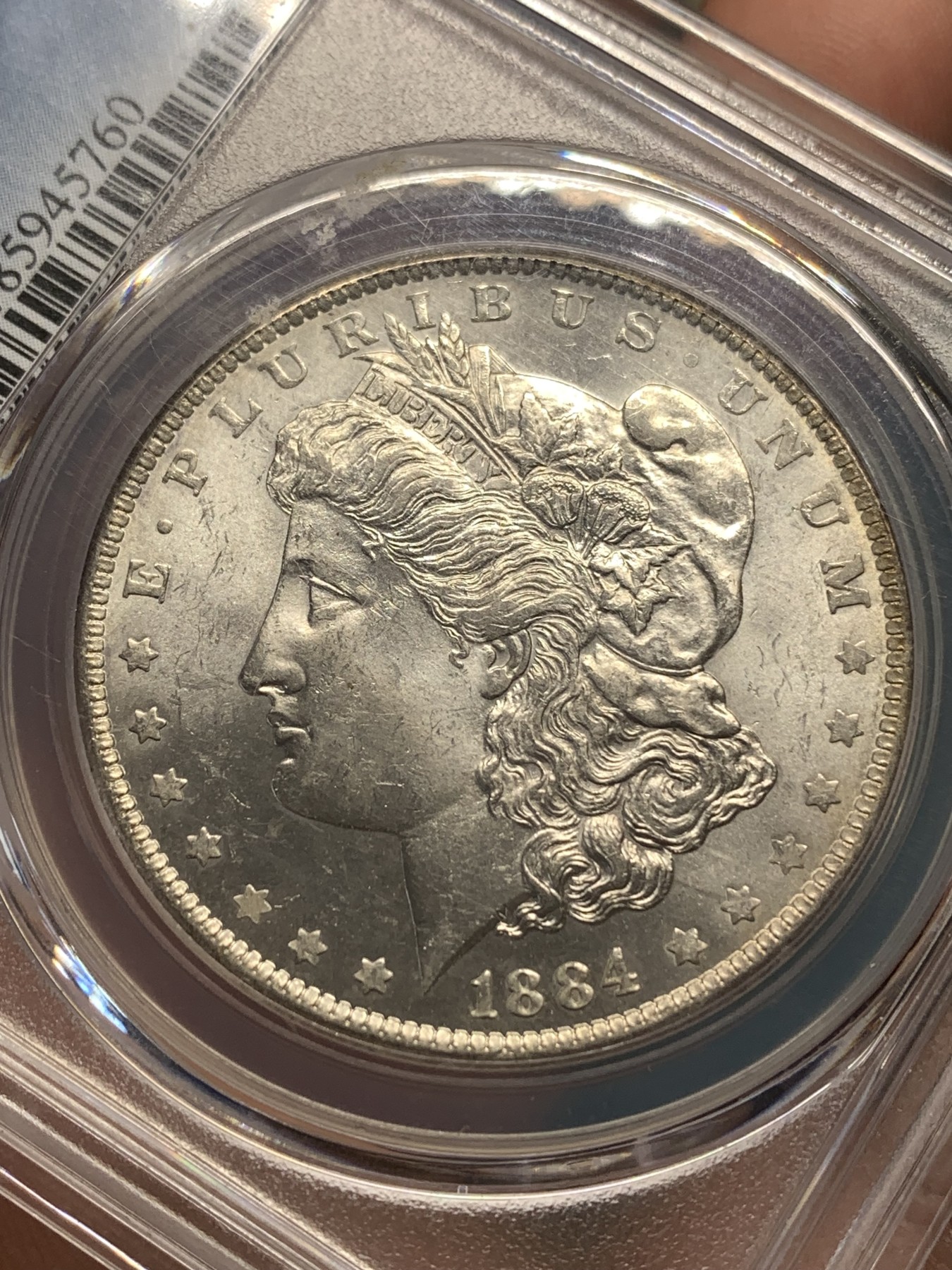 《竞宝斋》第186场-周日，周一 2场 (全场包邮) PCGS-MS63 美国 1884-O 摩根银元 光度好 细节优秀