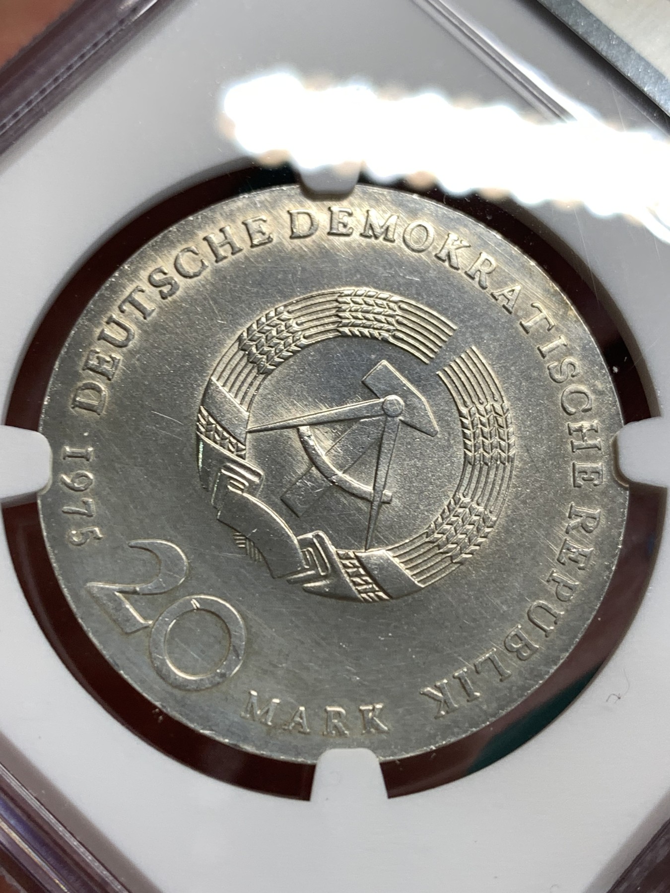 《竞宝斋》第186场-周日，周一 2场 (全场包邮) NGC UNC 德国 东德 巴赫逝世 225 周年纪念 20马克银币