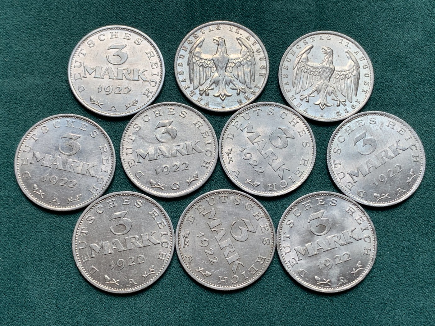 《竞宝斋》第186场-周日，周一 2场 (全场包邮) 德国 3马克 铝币 10枚一组