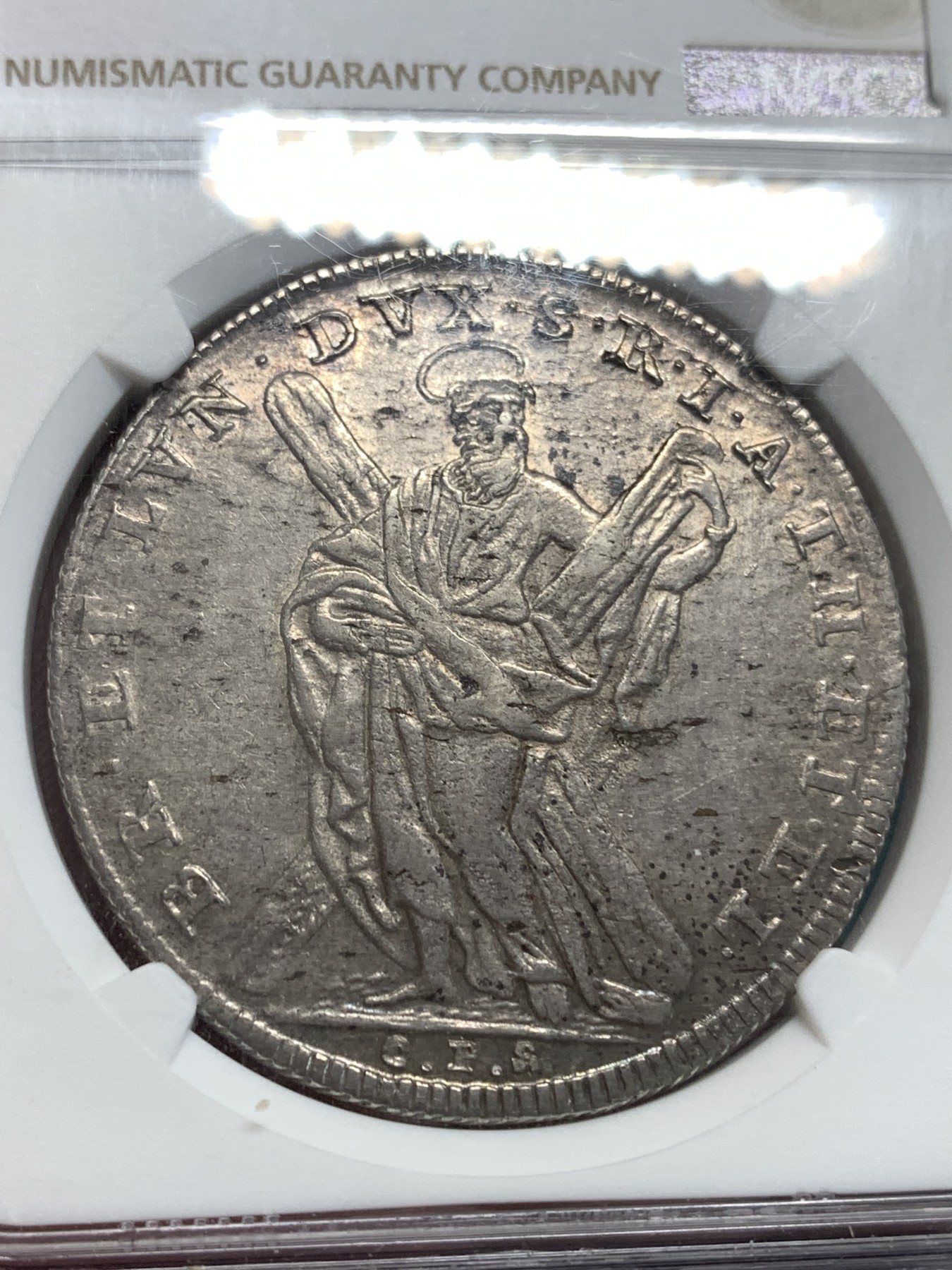 《竞宝斋》第186场-周日，周一 2场 (全场包邮) NGC AU58 德国 1746 布伦瑞克 泰勒大银币 打制包浆都很不错