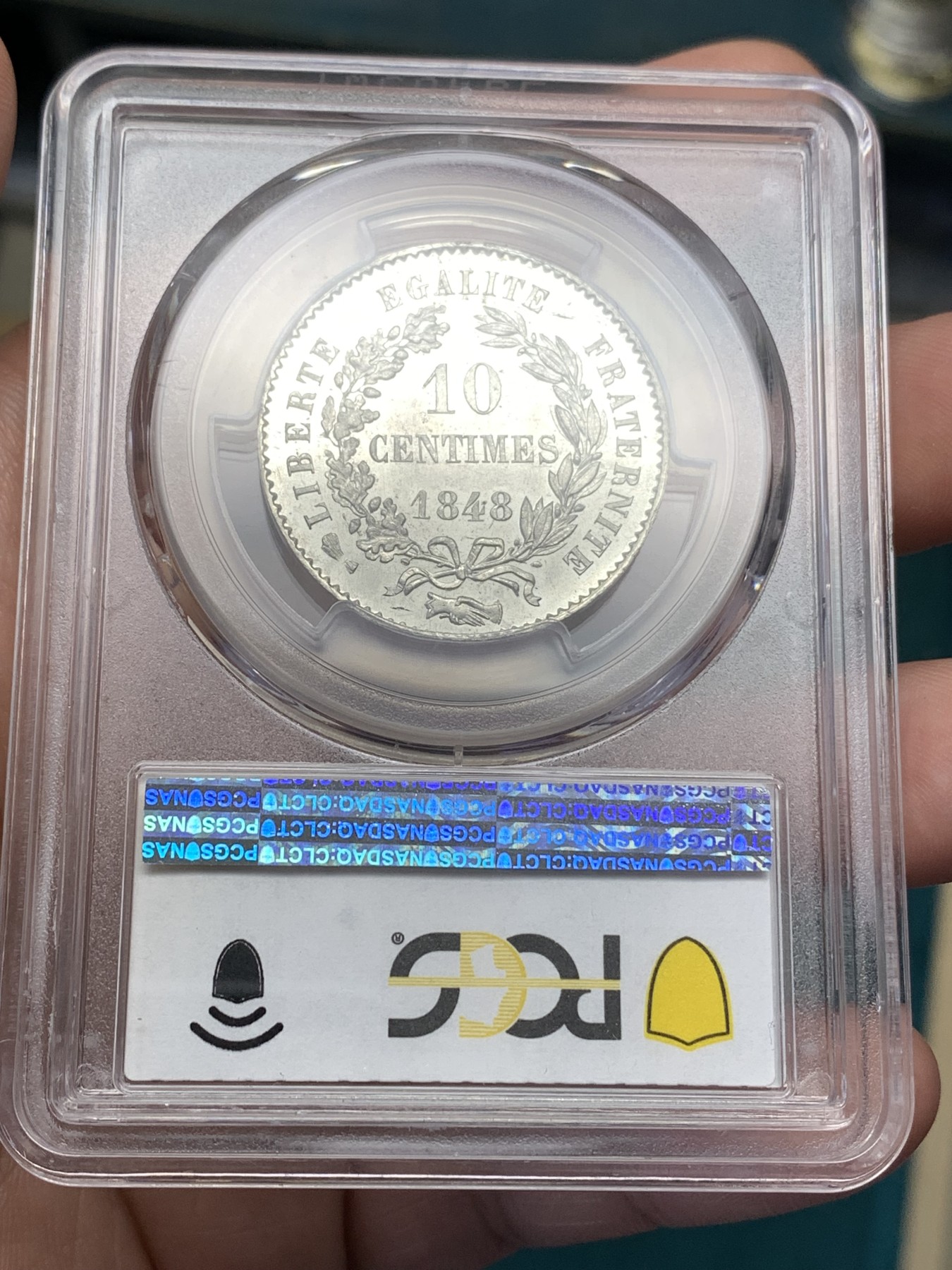 《竞宝斋》第186场-周日，周一 2场 (全场包邮) 亚军分PCGS SP64 1848年法国10分样币，Essai，顶级品。飘柔秀发，肥美小脸，pl感十足 外拍法国样币上涨厉害