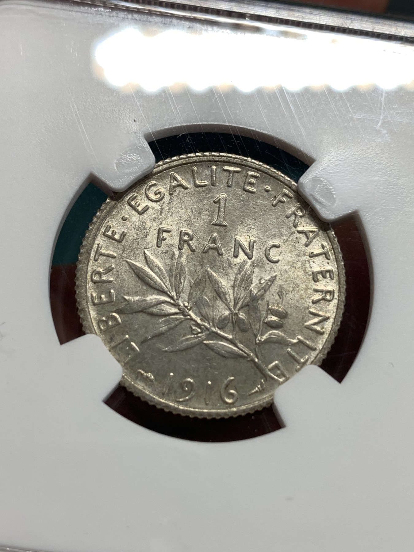 《竞宝斋》第186场-周日，周一 2场 (全场包邮) NGC MS64 法国 1916年 播种女神1法郎银币 转光好品