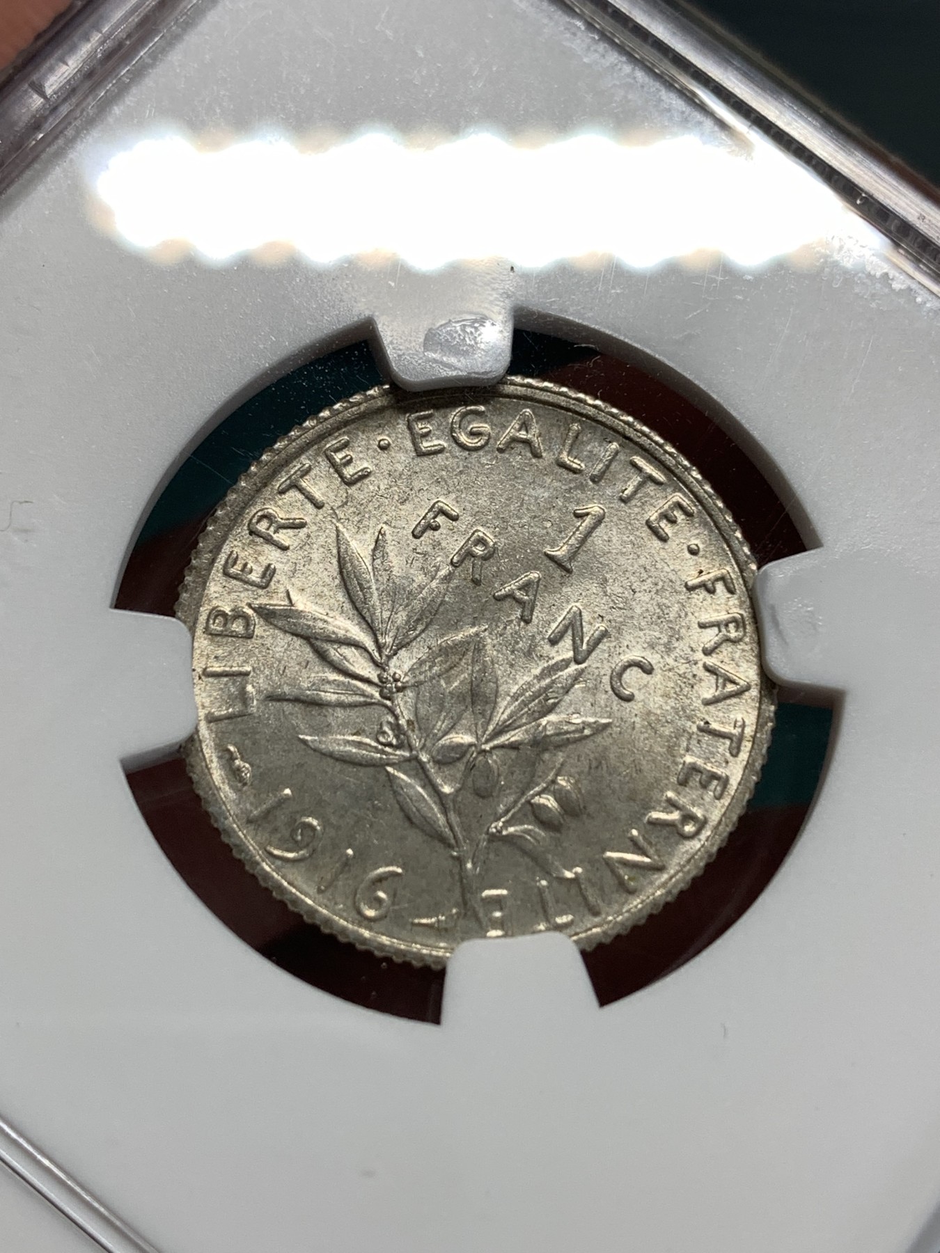 《竞宝斋》第186场-周日，周一 2场 (全场包邮) NGC MS64 法国 1916年 播种女神1法郎银币 转光好品