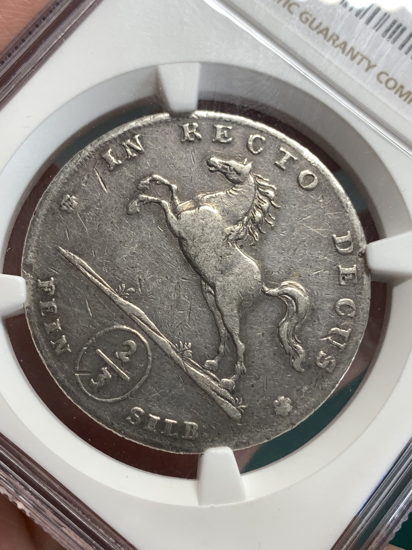 《竞宝斋》第186场-周日，周一 2场 (全场包邮) NGC XF 德国 不伦瑞克1703年2/3奔马泰勒银币 等同于后期1泰勒银币