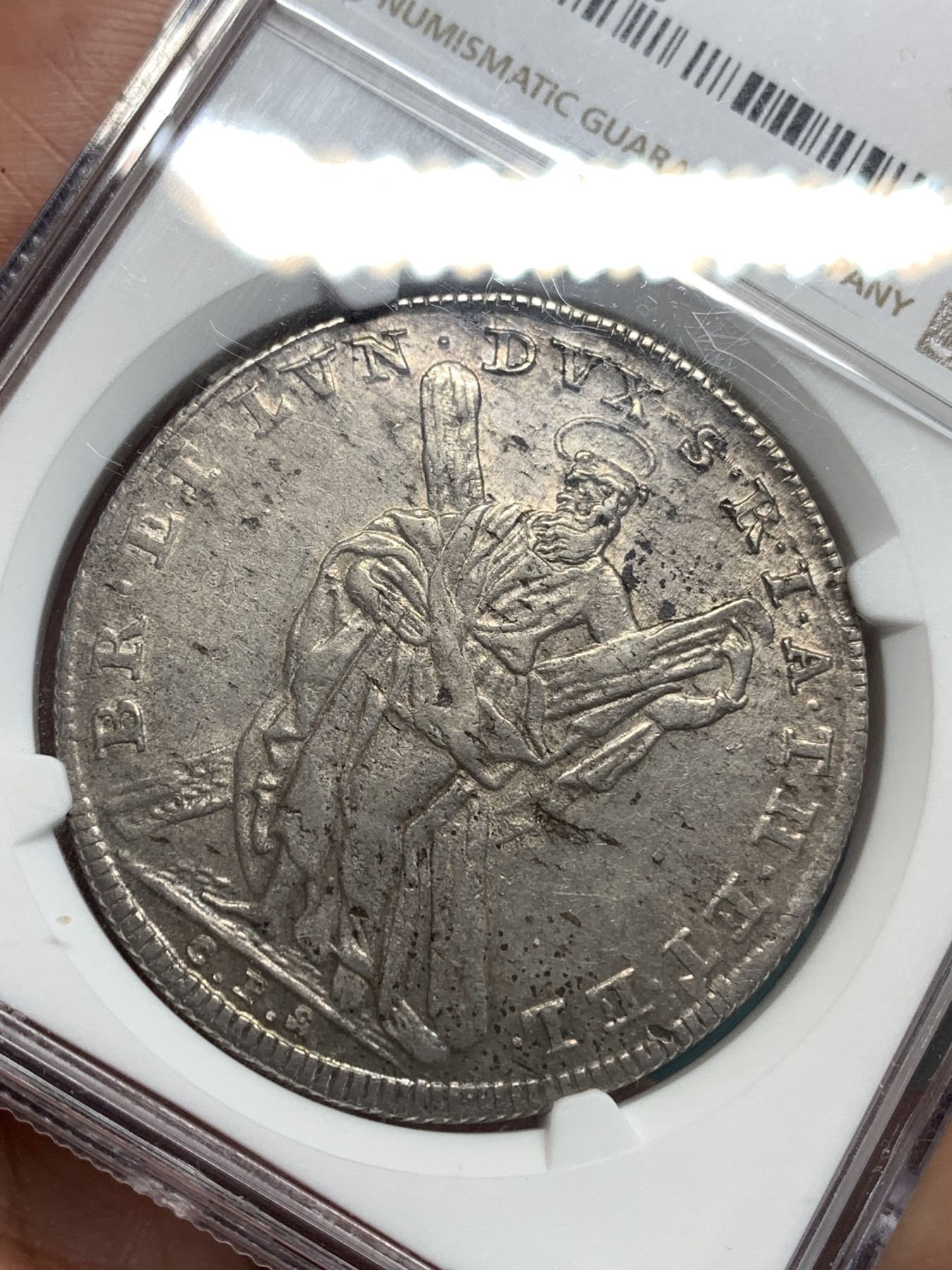 《竞宝斋》第186场-周日，周一 2场 (全场包邮) NGC AU58 德国 1746 布伦瑞克 泰勒大银币 打制包浆都很不错