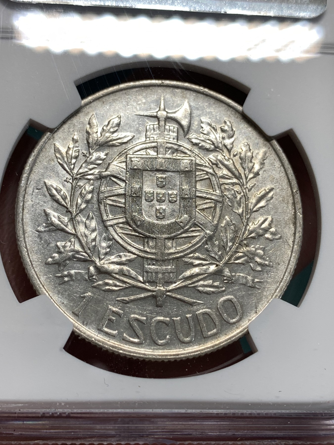 《竞宝斋》第186场-周日，周一 2场 (全场包邮) NGC AU55 葡萄牙1910年 半岛战争女神头像 1埃斯库多大银币 稀少品种