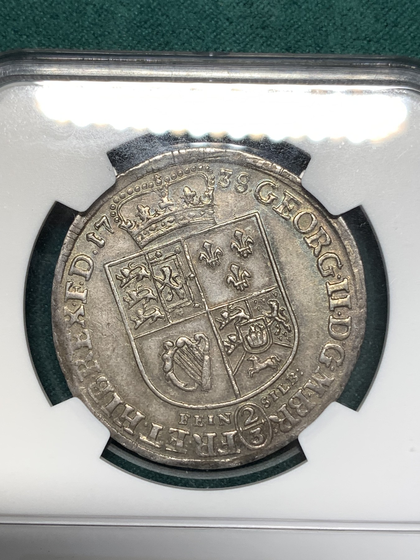 《竞宝斋》第186场-周日，周一 2场 (全场包邮) NGC-AU55 德国 1738 布伦瑞克 吕内堡野人 2/3泰勒 英王乔治二世兼领 带包浆 状态好