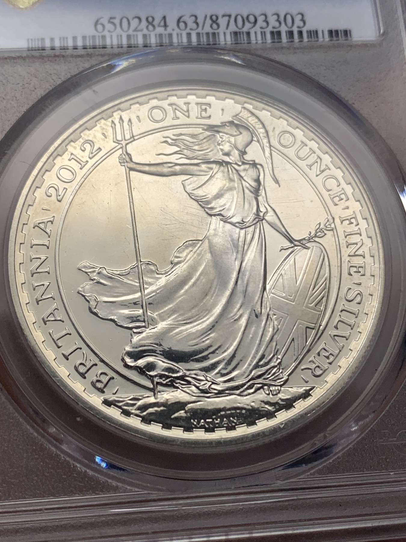 《竞宝斋》第186场-周日，周一 2场 (全场包邮) PCGS–MS63 英国 2012年 不列颠尼亚自由女神 2镑银币，含银量999