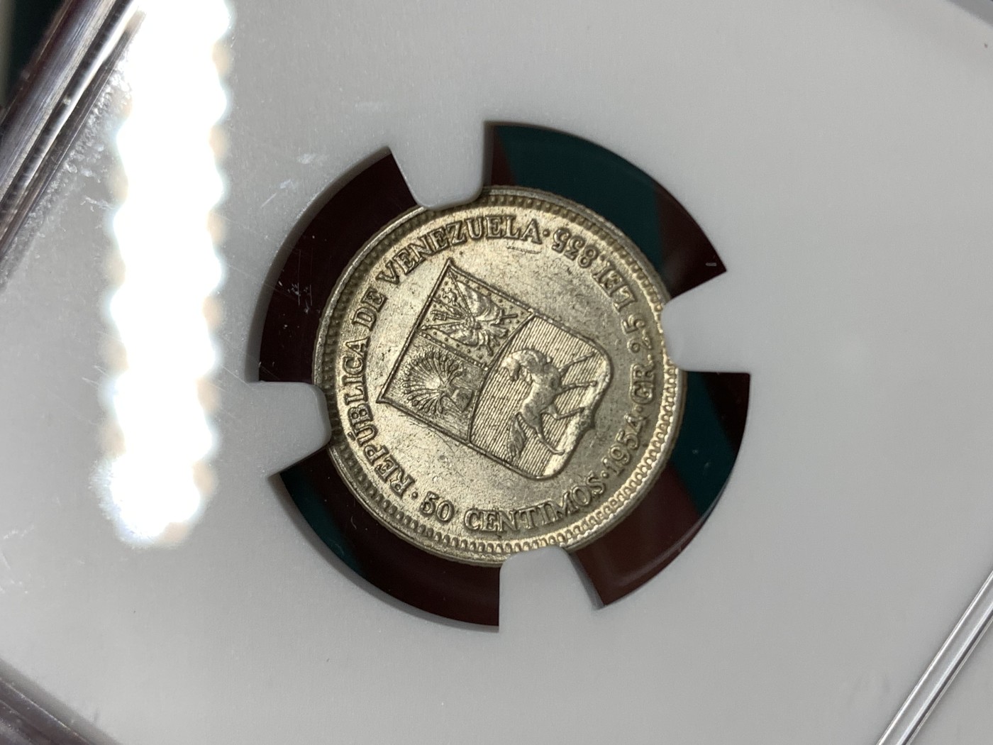 《竞宝斋》第186场-周日，周一 2场 (全场包邮) NGC MS62 委内瑞拉  1954年 50分银币