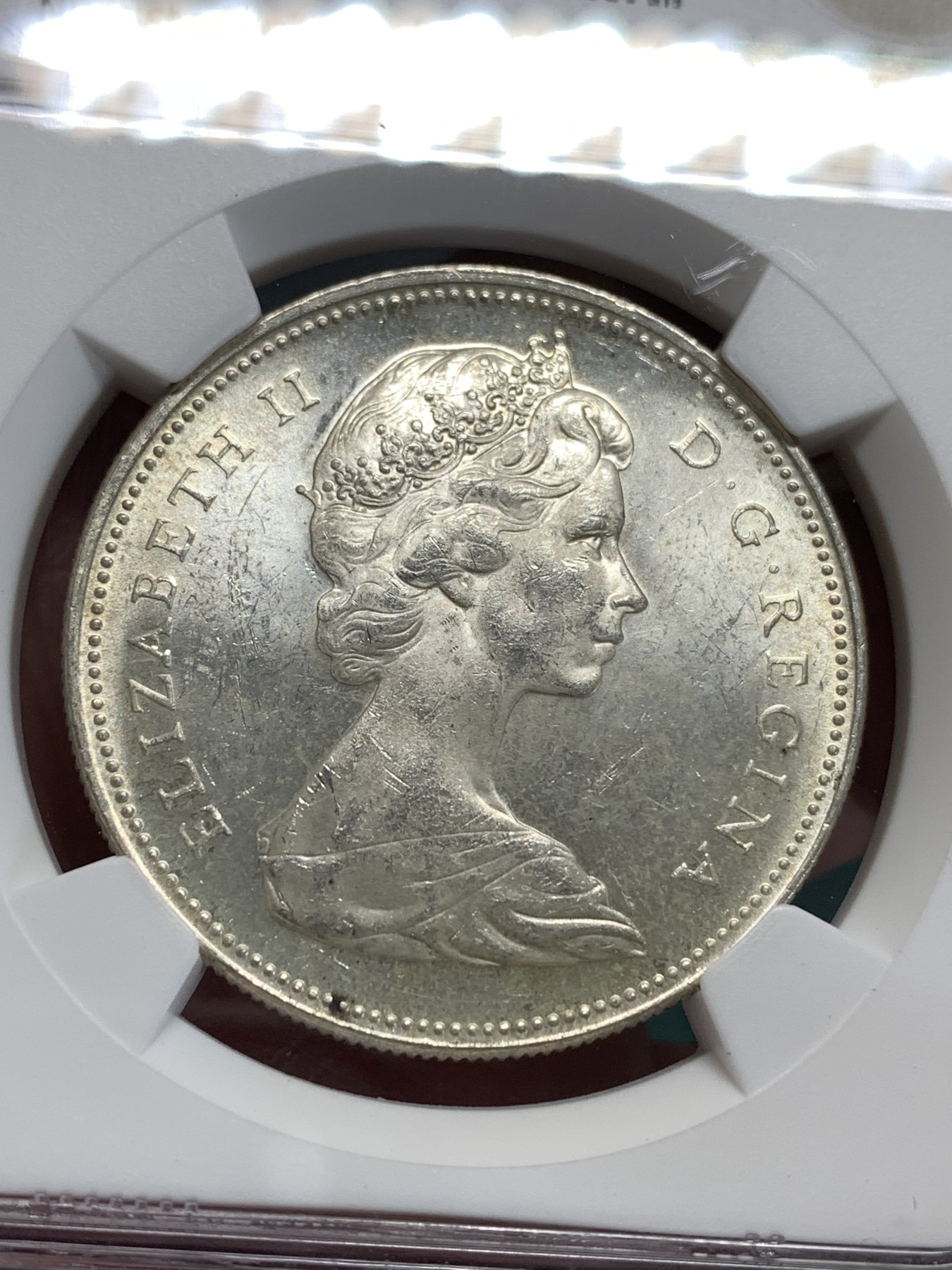 《竞宝斋》第186场-周日，周一 2场 (全场包邮) NGC MS63 1965年加拿大伊丽莎白二世划船大银币