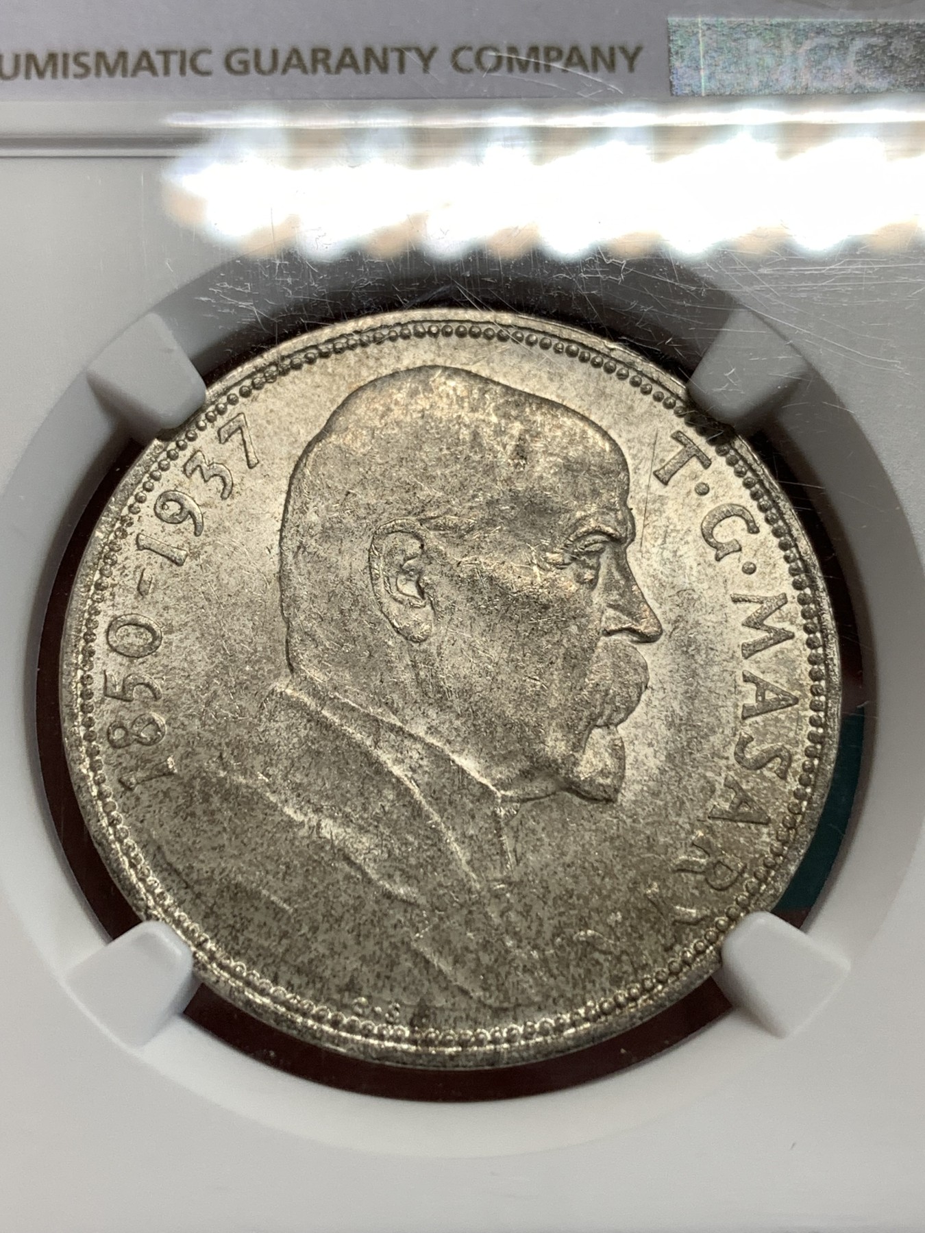 《竞宝斋》第186场-周日，周一 2场 (全场包邮) NGC MS65 1937捷克斯洛伐克 总统马萨里克20克朗银币 高分少见