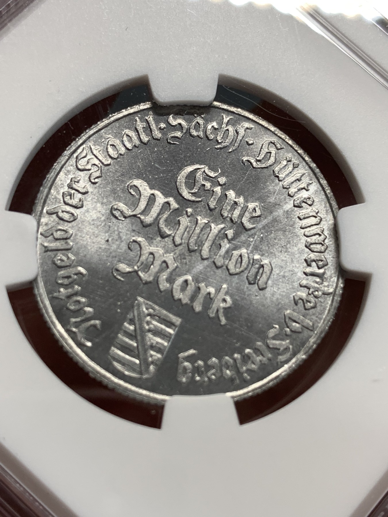 《竞宝斋》第186场-周日，周一 2场 (全场包邮) NGC MS65 德国 1923 弗莱堡 1百万马克 高分少见品种