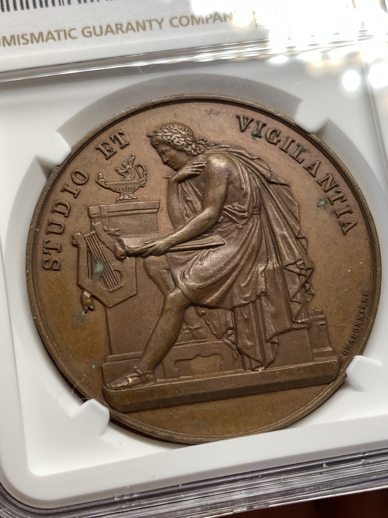 《竞宝斋》第186场-周日，周一 2场 (全场包邮) NGC MS63 瑞士  1909 日内瓦文学奖 大铜章 细节好加厚盒子