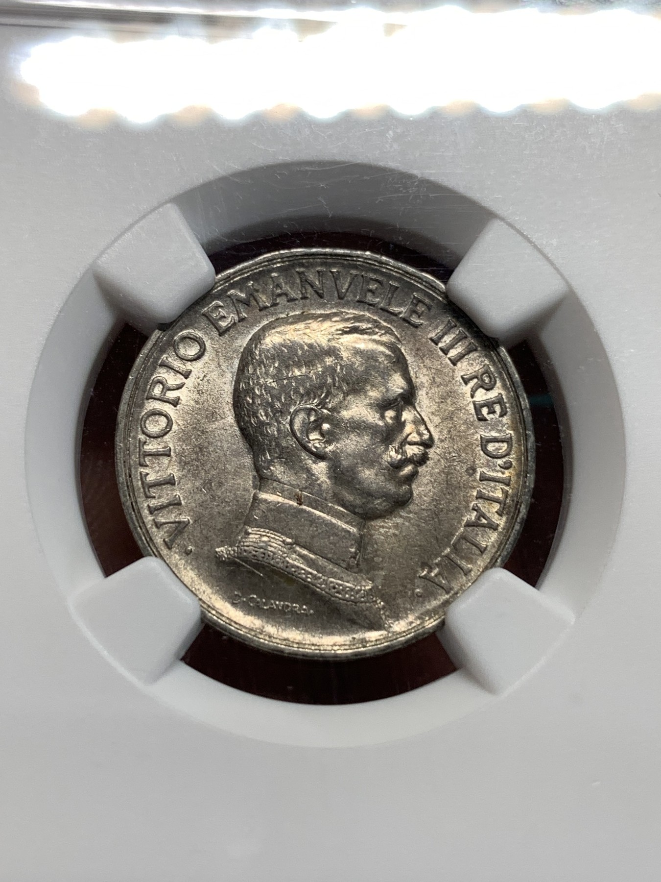 《竞宝斋》第186场-周日，周一 2场 (全场包邮) NGC AU58 1917年意大利马车1里拉银币，带彩包浆十分精美