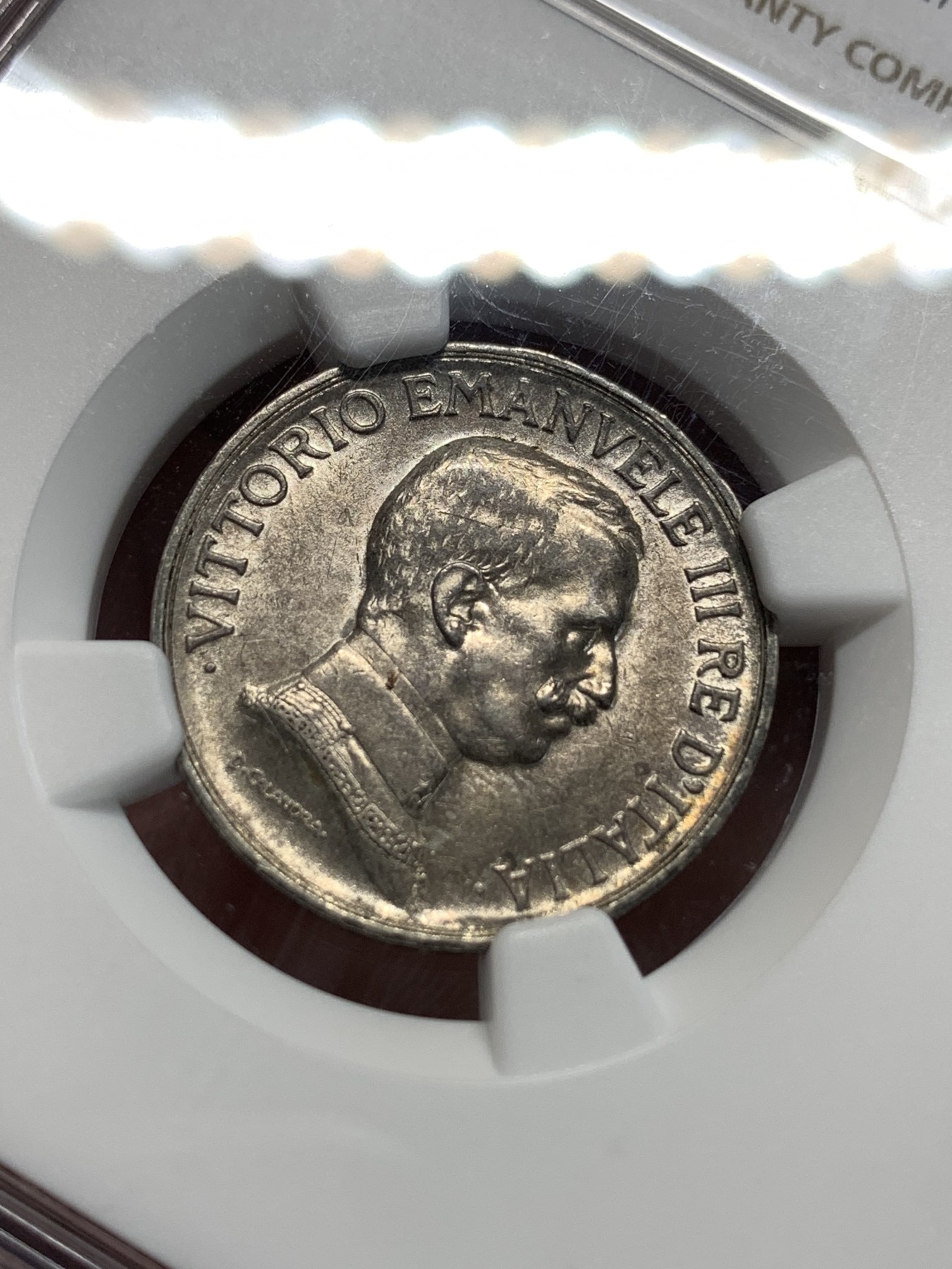 《竞宝斋》第186场-周日，周一 2场 (全场包邮) NGC AU58 1917年意大利马车1里拉银币，带彩包浆十分精美