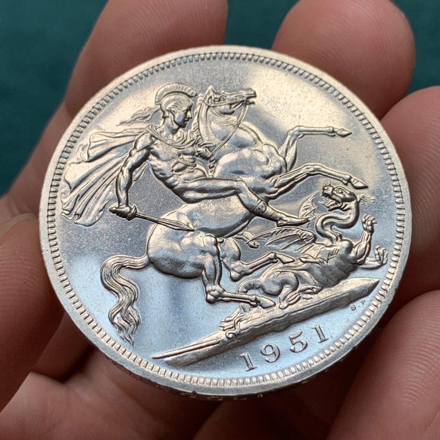 《竞宝斋》第186场-周日，周一 2场 (全场包邮) 英国1951年乔治六世 最后的马剑克朗型纪念币 盒证全