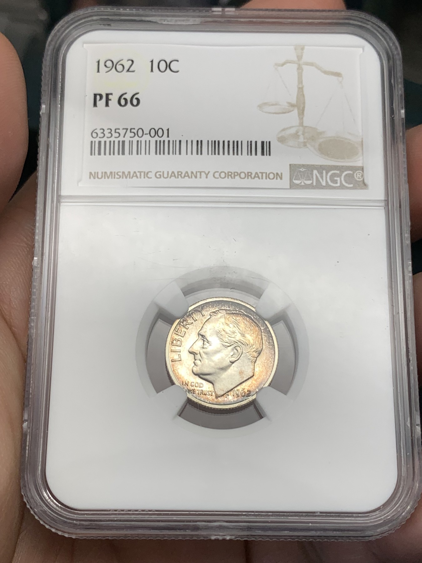 《竞宝斋》第186场-周日，周一 2场 (全场包邮) NGC-PF66 1962年美国罗斯福10分银币，少见早期精制版本,66分高分