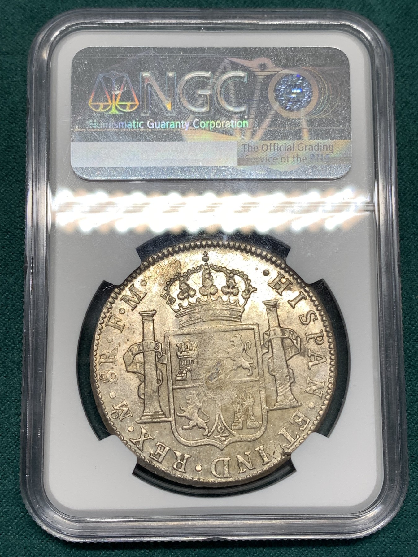 《竞宝斋》第186场-周日，周一 2场 (全场包邮) NGC-MS61 西属墨西哥 卡四 双柱 1798 MO FM 8瑞尔 大银币 外拍疯涨