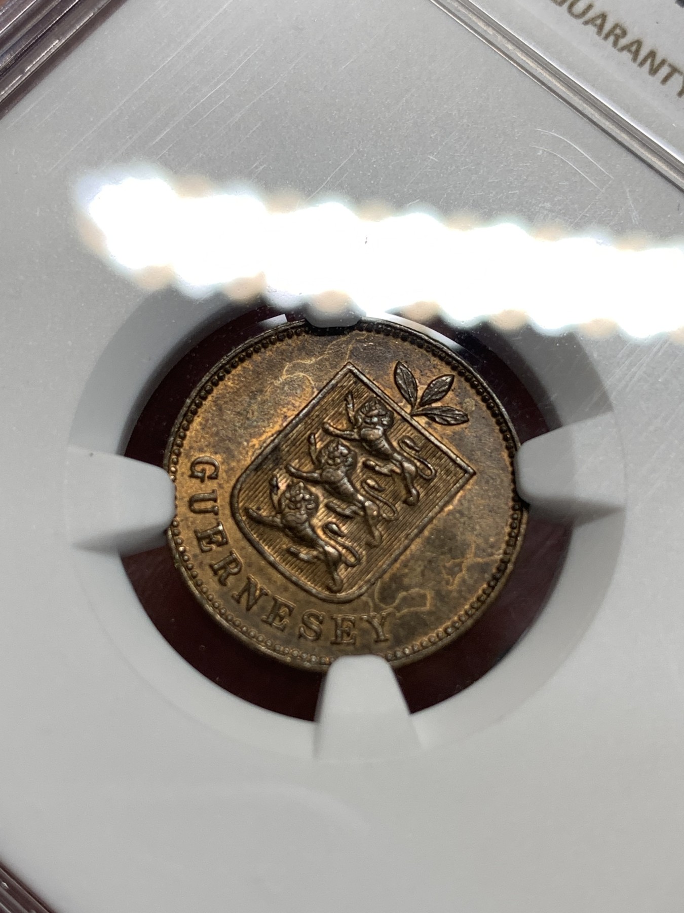 《竞宝斋》第186场-周日，周一 2场 (全场包邮) NGC MS62BN 1885年根西1D铜币，品相精美，维多利亚时期的好品少见