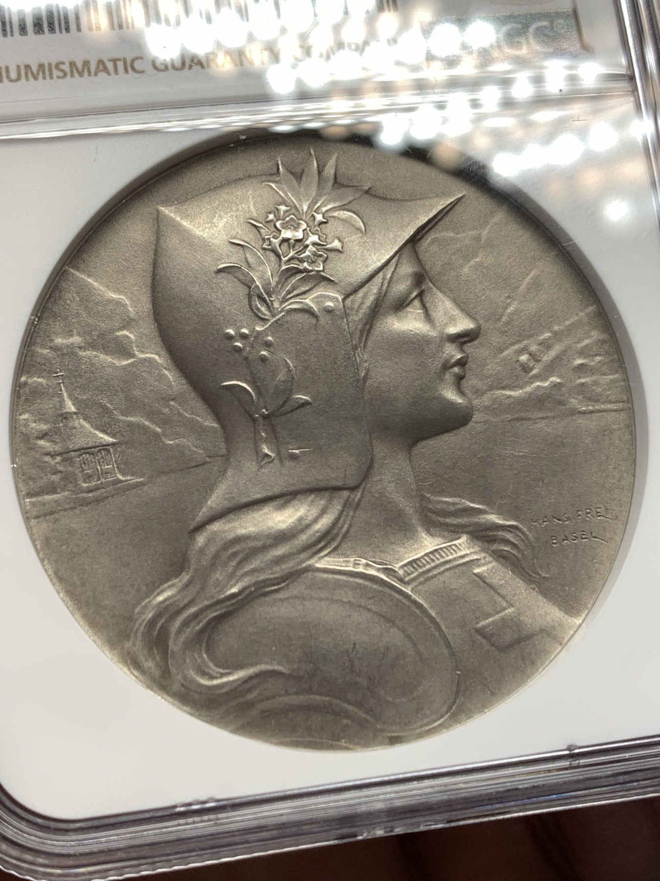 《竞宝斋》第186场-周日，周一 2场 (全场包邮) NGC-MS64 1901年卢塞恩瑞士射击节银章  高分好品相的射击节奖章比较难得 加厚盒装