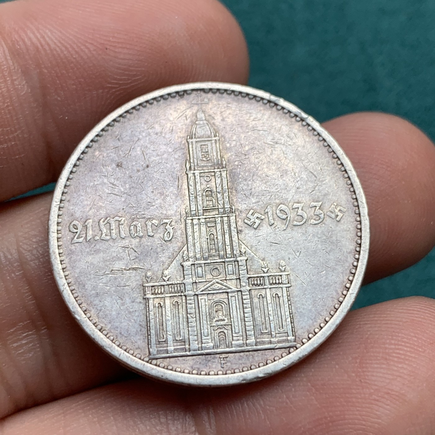 《竞宝斋》第186场-周日，周一 2场 (全场包邮) 1934年德国波茨坦教堂加字5马克银币