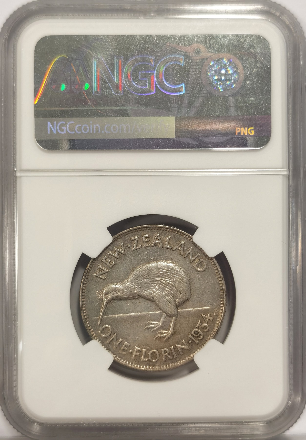 博洋堂世界钱币拍卖第037期（全场包邮） NGC AU55 1934年新西兰乔治五世1弗洛林银币