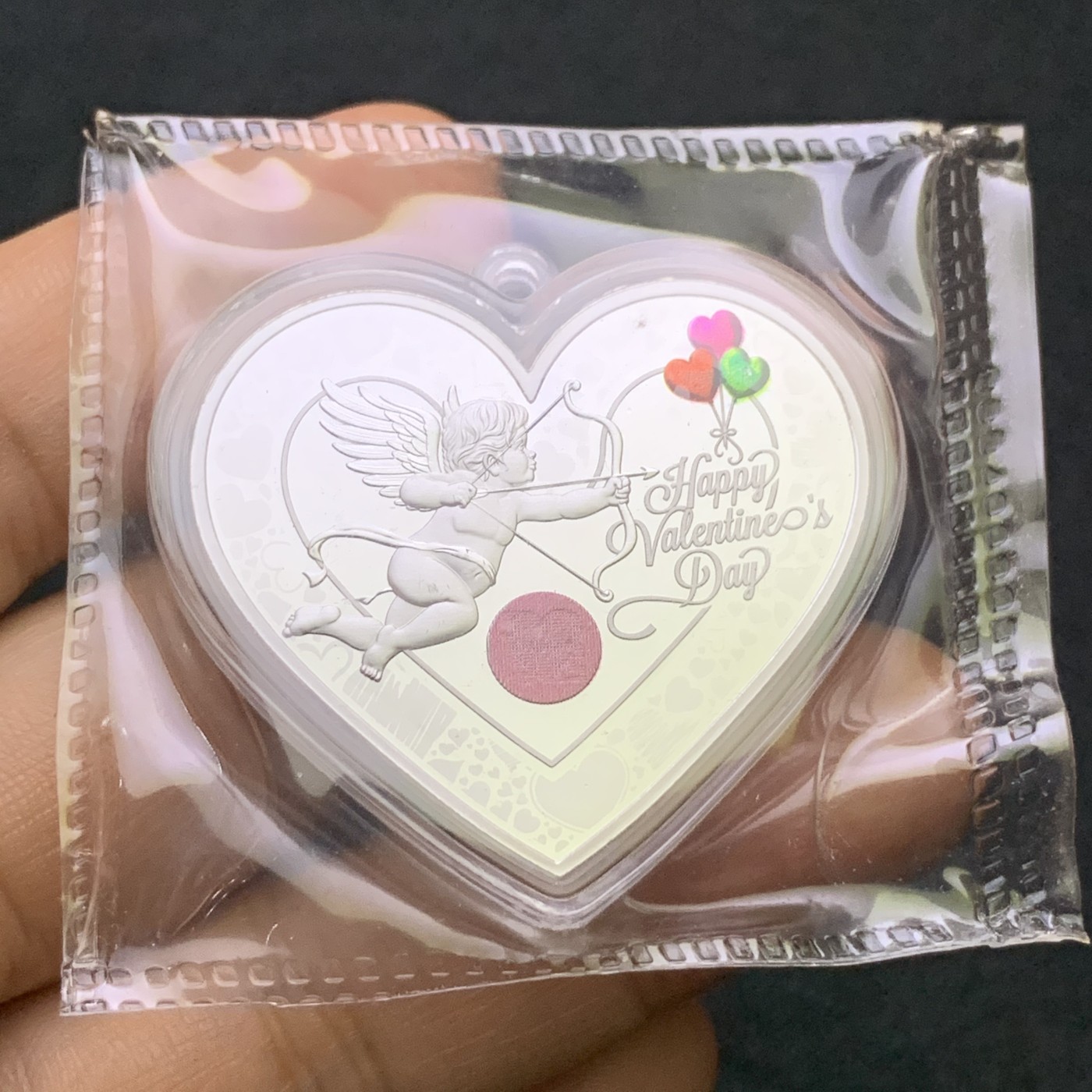 《竞宝斋》第186场-周日，周一 2场 (全场包邮) 中国 2019 天使丘比特 爱情熊猫 心型银章  999银25克 带编号 N可评级