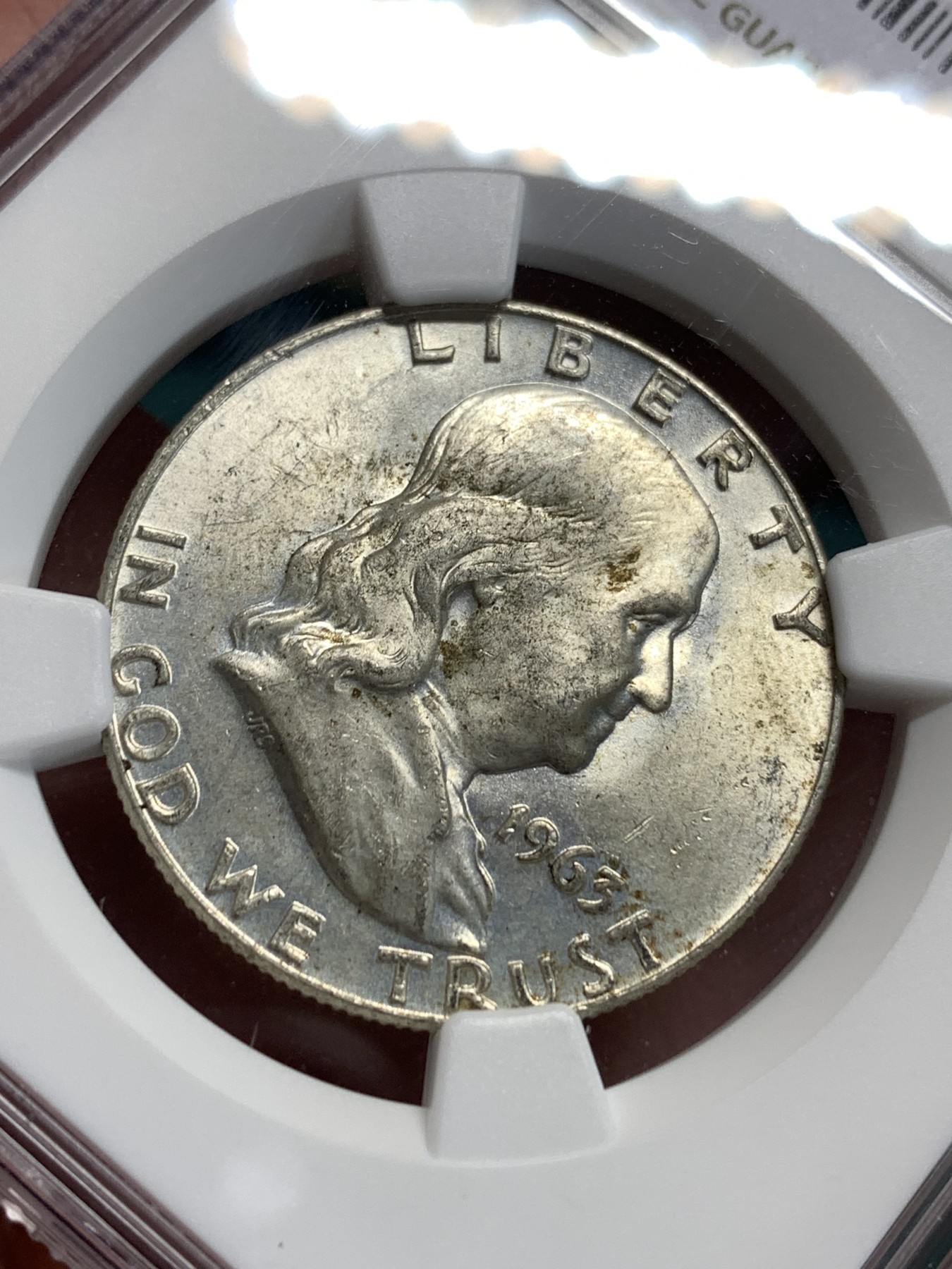 《竞宝斋》第186场-周日，周一 2场 (全场包邮) NGC MS65 1963年D版美国富兰克林50分，普制版本上65分很难得