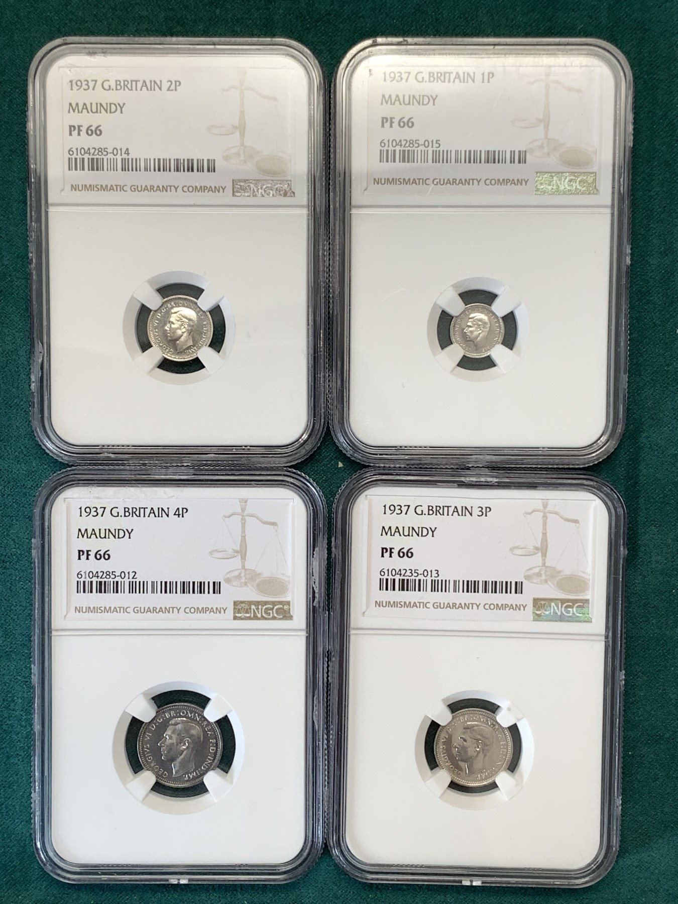 《竞宝斋》第186场-周日，周一 2场 (全场包邮) NGC PF66 英国1937年乔治六世精制濯足银币一套 高等级分数