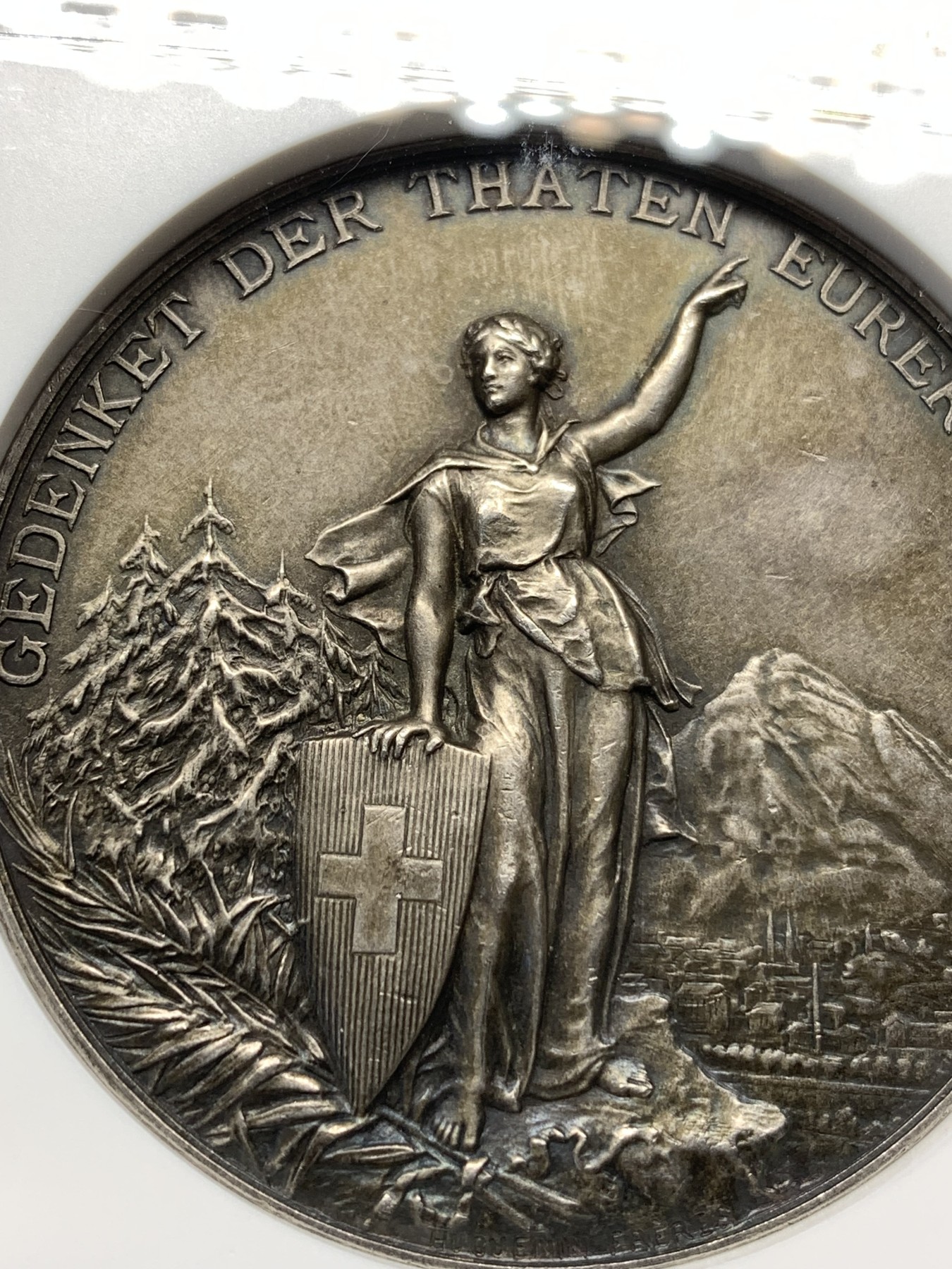 《竞宝斋》第186场-周日，周一 2场 (全场包邮) NGC-MS61 1892年格拉鲁斯瑞士射击节银章 品相很好 属于瑞士射击节中的精品银章 加厚盒装