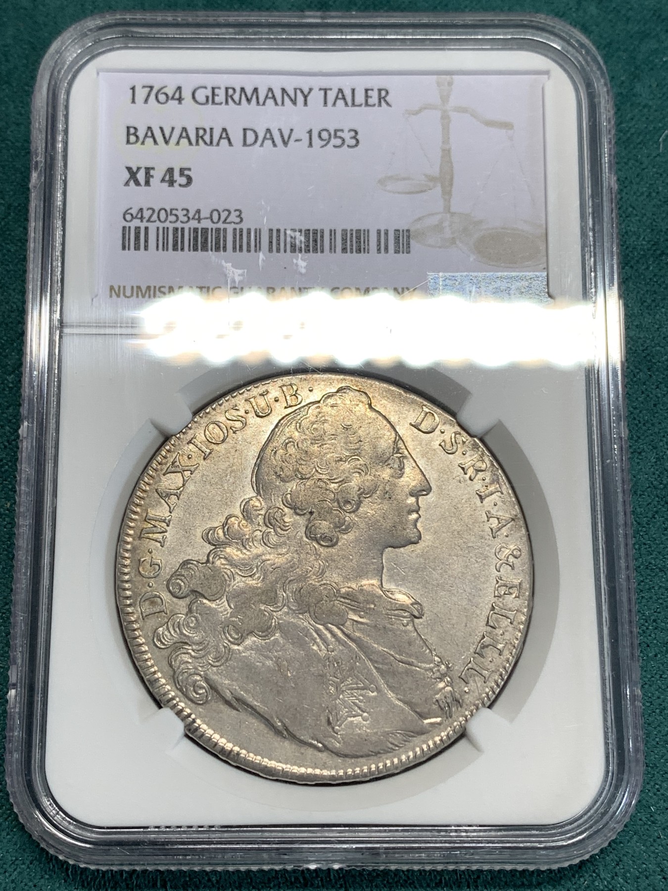 《竞宝斋》第186场-周日，周一 2场 (全场包邮) NGC-XF45 德国 1764 巴伐利亚圣母 抱婴 泰勒 大银币