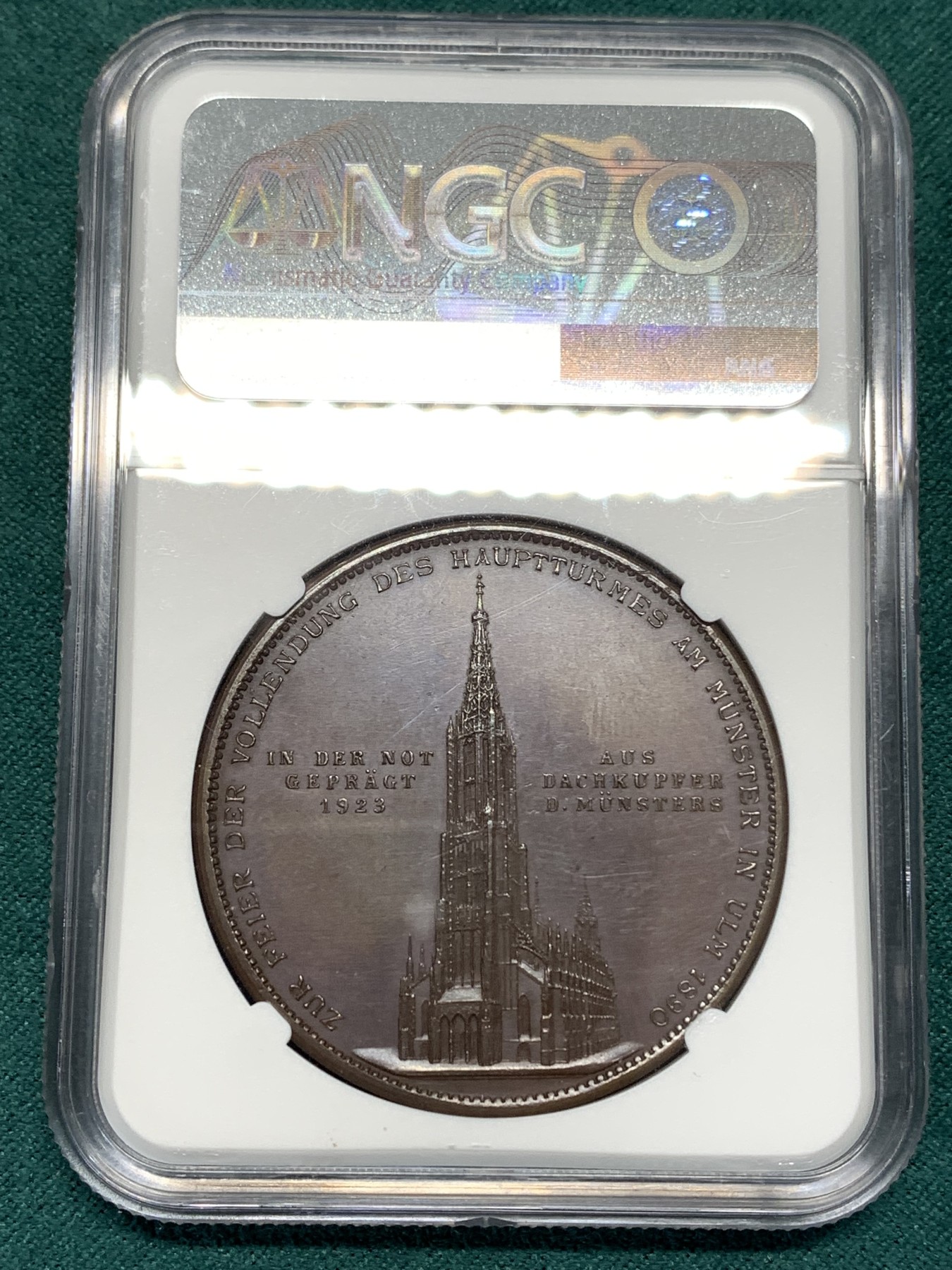 《竞宝斋》第186场-周日，周一 2场 (全场包邮) NGC-UNC 德国1923年乌尔姆教堂修复纪念铜章，一面和教堂泰勒同款