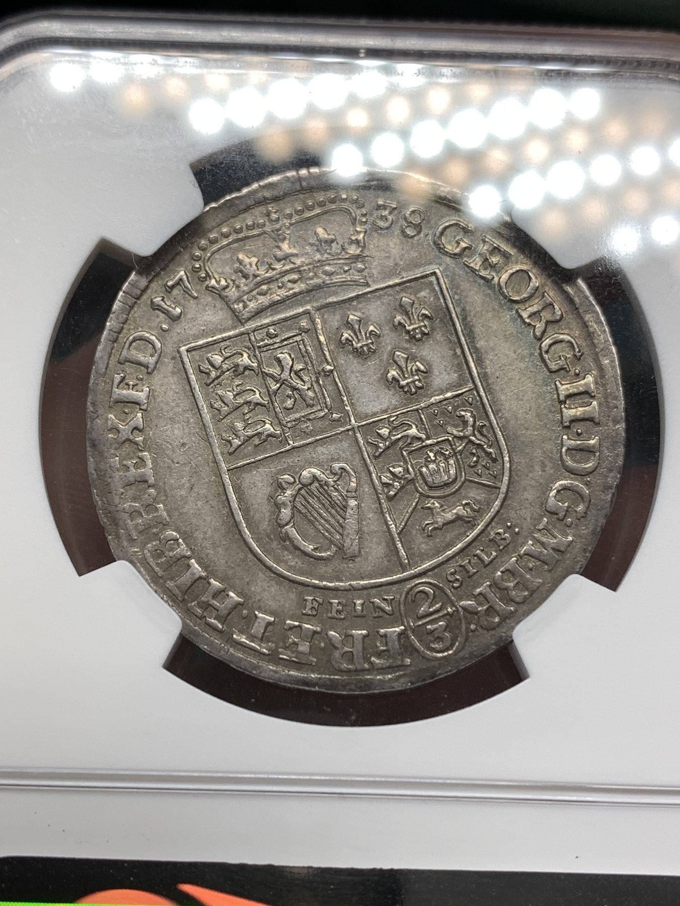 《竞宝斋》第186场-周日，周一 2场 (全场包邮) NGC-AU55 德国 1738 布伦瑞克 吕内堡野人 2/3泰勒 英王乔治二世兼领 带包浆 状态好