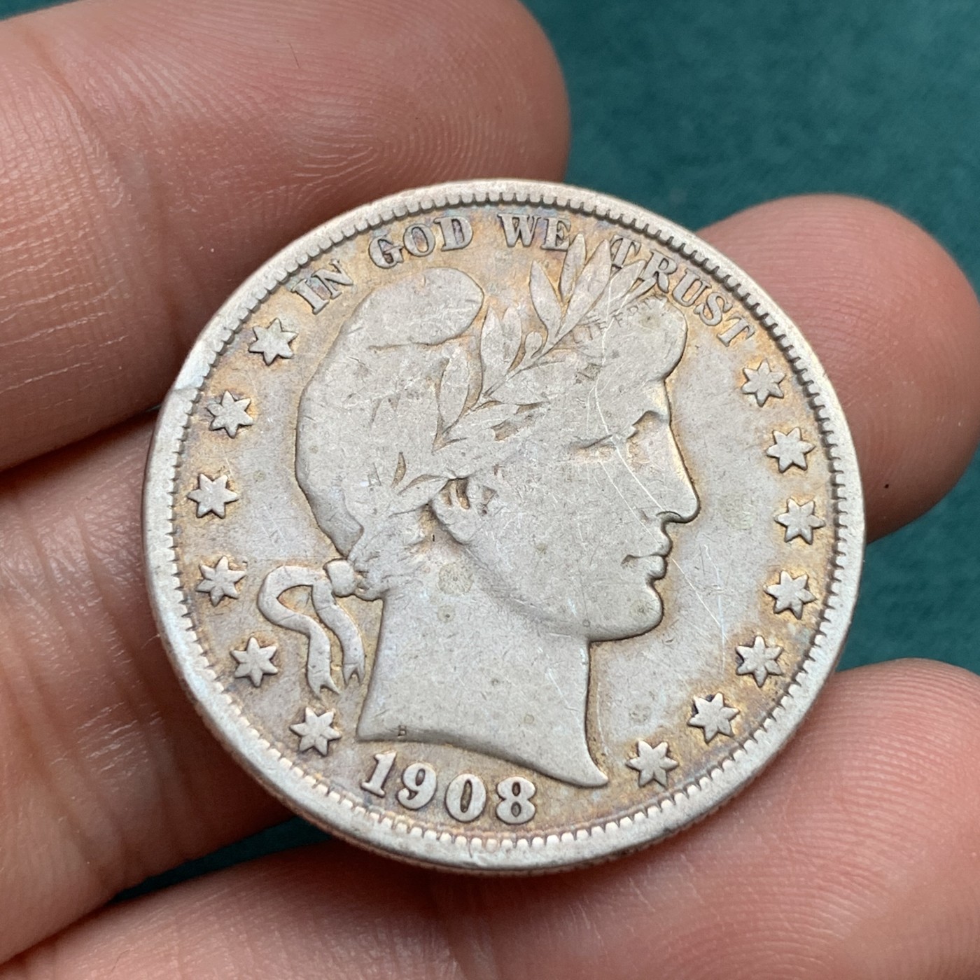 《竞宝斋》第186场-周日，周一 2场 (全场包邮) 1908-D美国巴伯50分半美元银币 美国老流通币普通品相也不便宜