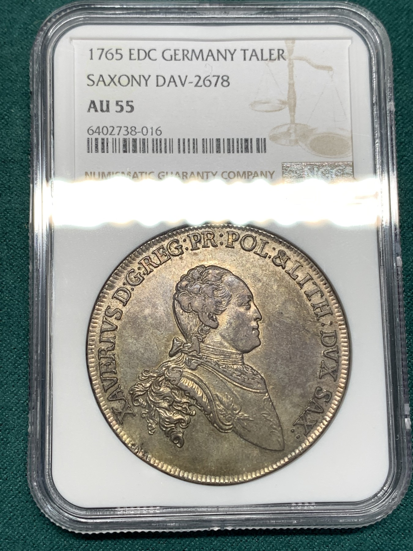 《竞宝斋》第186场-周日，周一 2场 (全场包邮) NGC AU55 德国 萨克森选帝侯国 1765年 弗朗西斯·泽维尔 泰勒银币 在位仅5年 少见品种 原味包浆打制好可藏