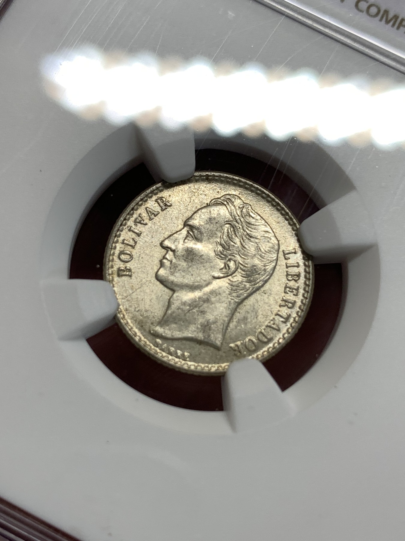 《竞宝斋》第186场-周日，周一 2场 (全场包邮) NGC MS62 委内瑞拉  1954年 50分银币