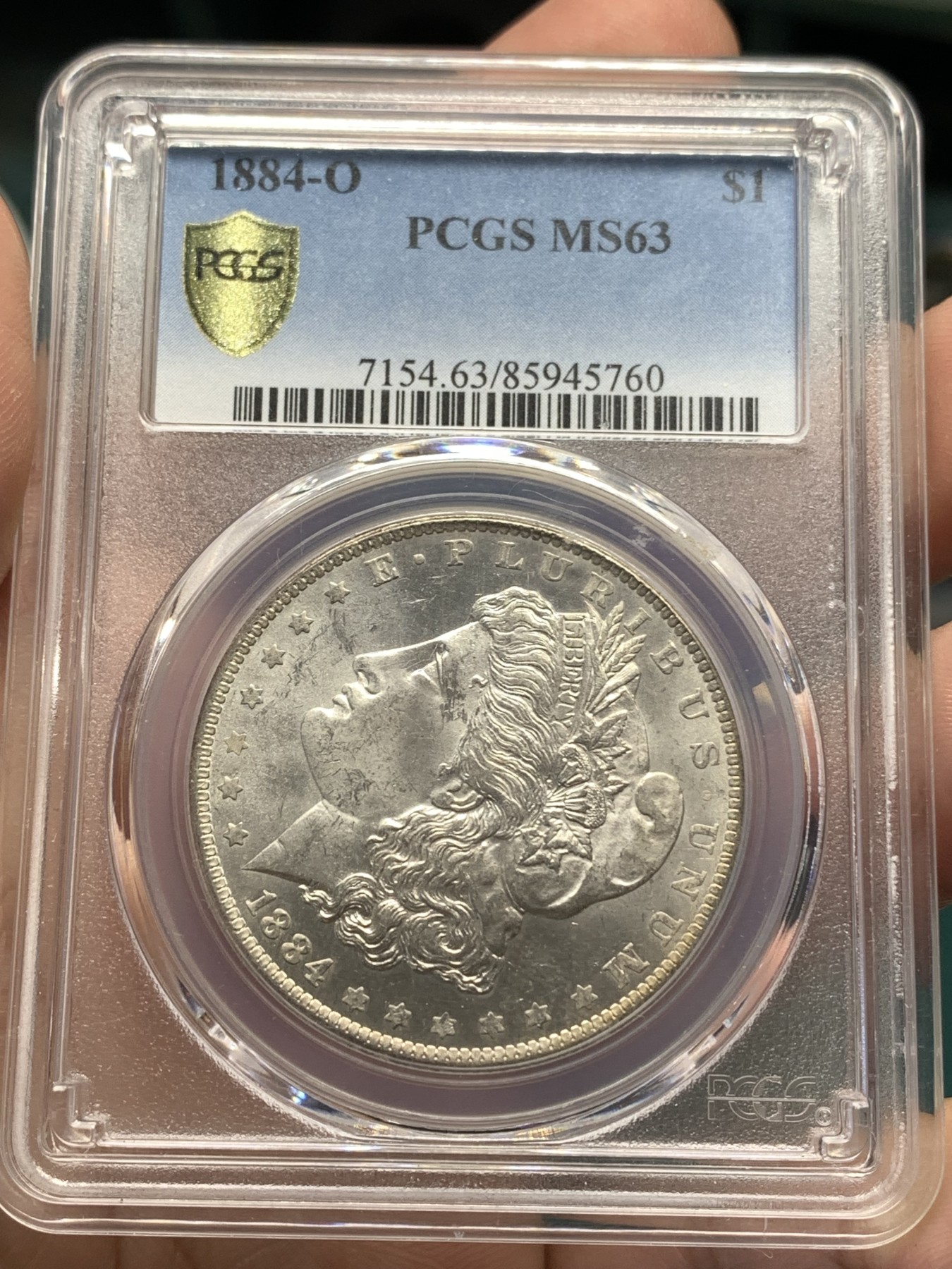 《竞宝斋》第186场-周日，周一 2场 (全场包邮) PCGS-MS63 美国 1884-O 摩根银元 光度好 细节优秀